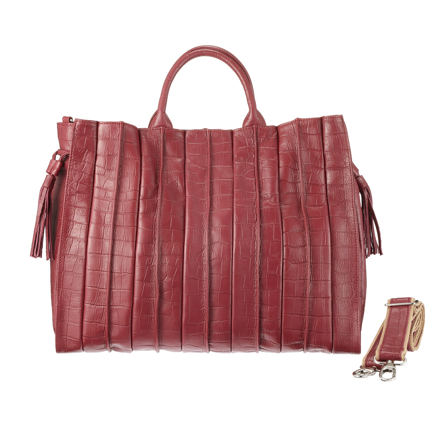 オリタタ ＜日本製＞ 牛革クロコダイル型押し プリーツデザイン ２ウェイラージバッグ