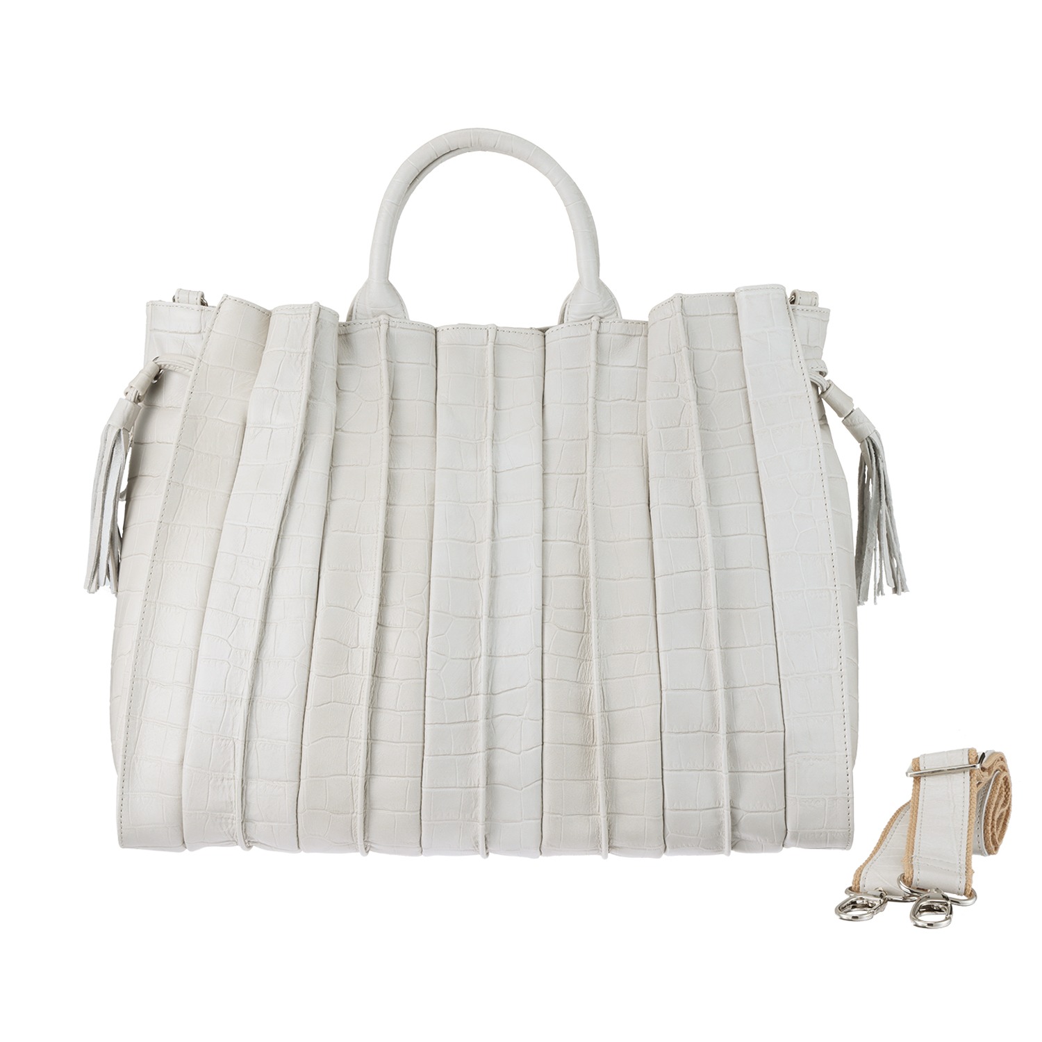 オリタタ ＜日本製＞ 牛革クロコダイル型押し プリーツデザイン ２ウェイラージバッグ