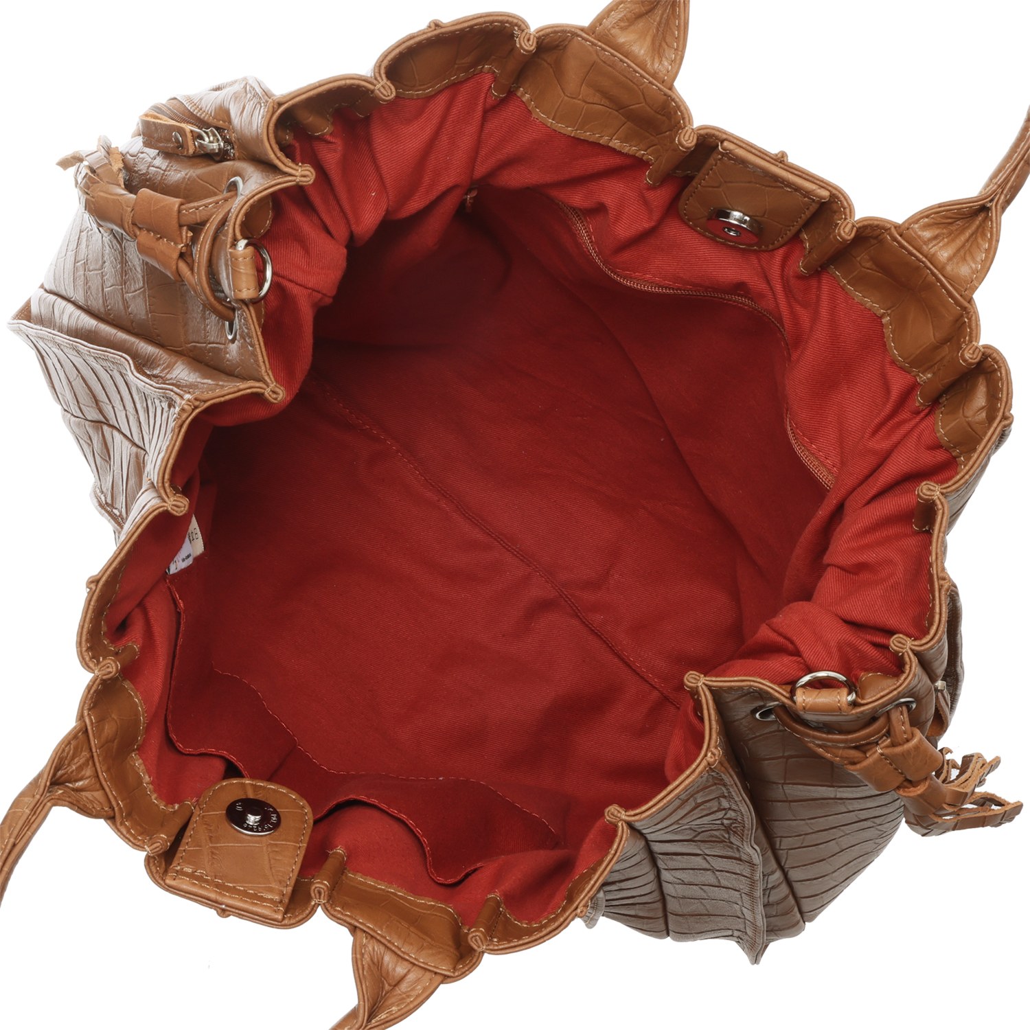 オリタタ ＜日本製＞ 牛革クロコダイル型押し プリーツデザイン ２ウェイラージバッグ