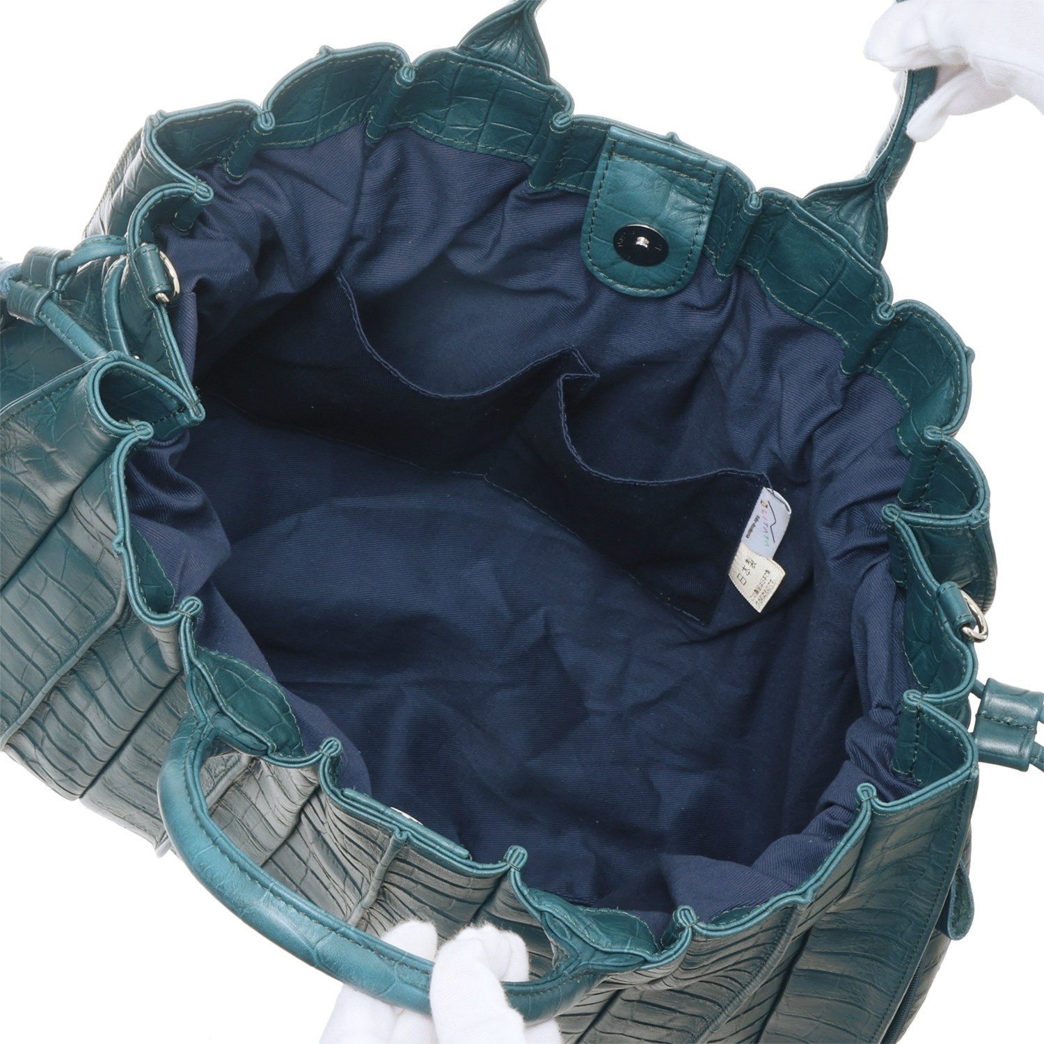 オリタタ ＜日本製＞ 牛革クロコダイル型押し プリーツデザイン ２ウェイラージバッグ