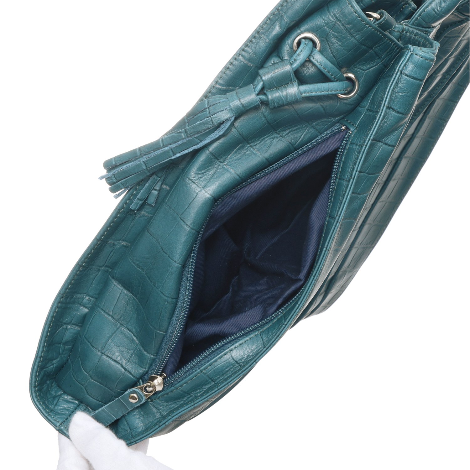 オリタタ ＜日本製＞ 牛革クロコダイル型押し プリーツデザイン ２ウェイラージバッグ