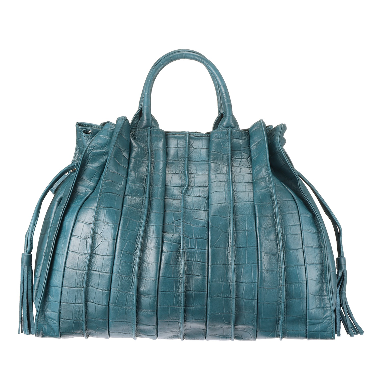 オリタタ ＜日本製＞ 牛革クロコダイル型押し プリーツデザイン ２ウェイラージバッグ