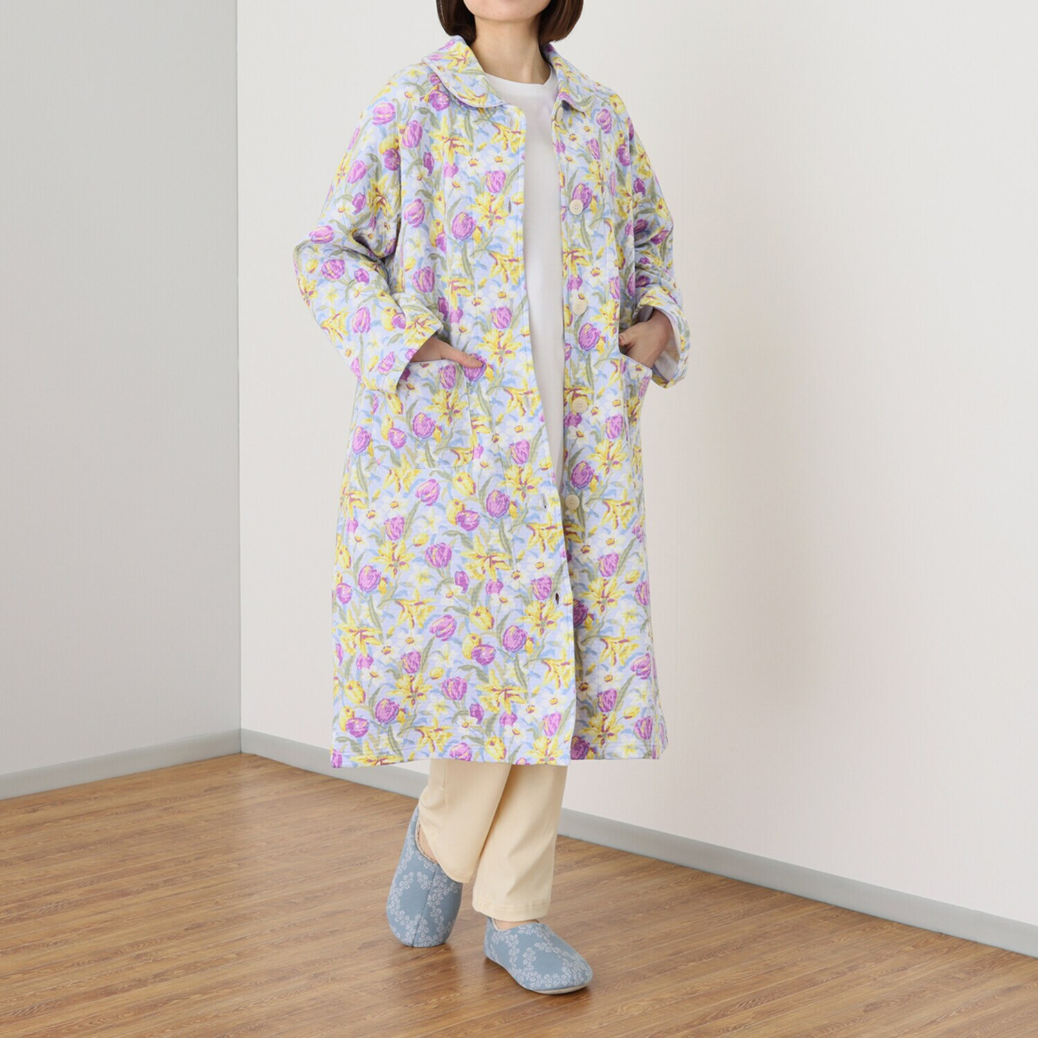 ローラアシュレイ コットン１００％ 中わたニットキルト ロングガウン