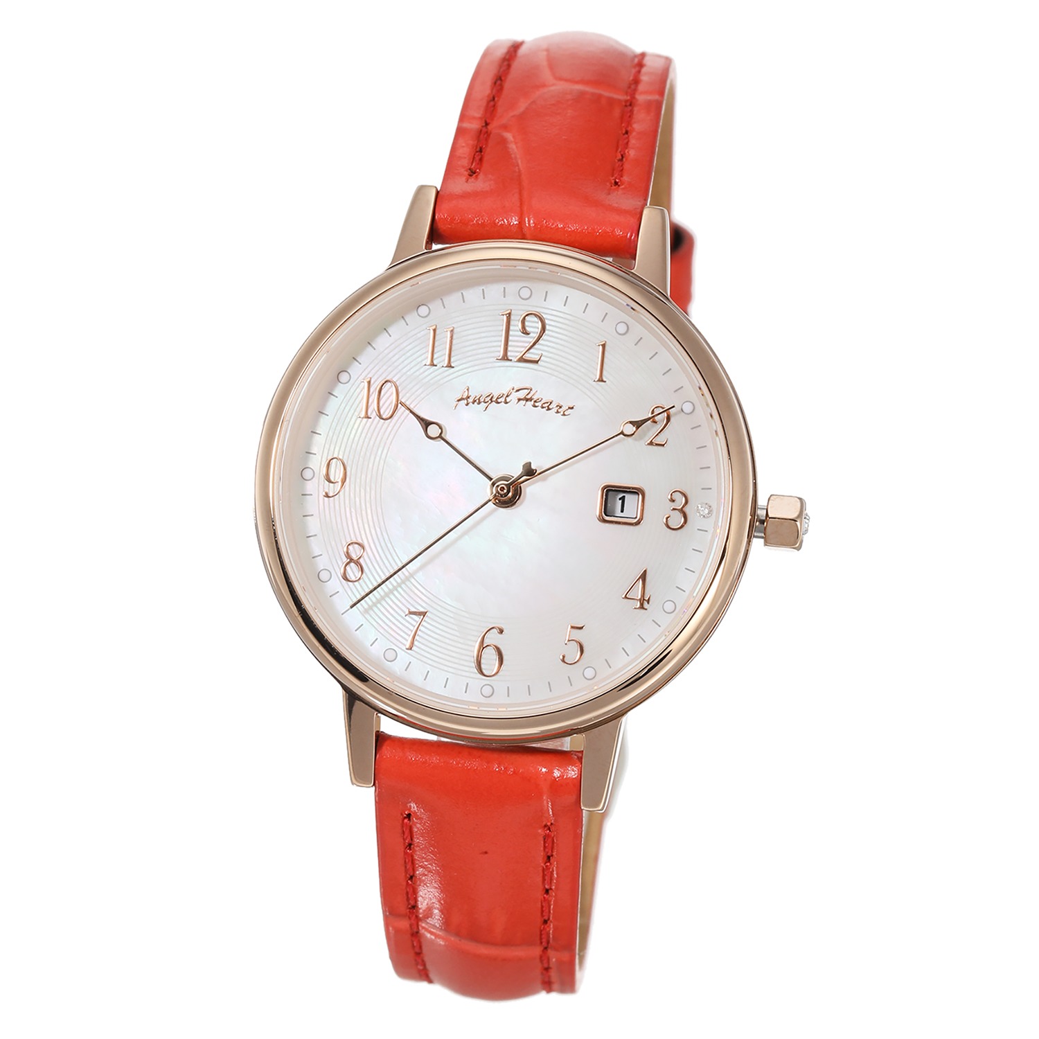 エンジェルハート イノセントタイム ビジュウ ラウンドフェイス レザーベルト ソーラーウォッチ ＜レッド＞