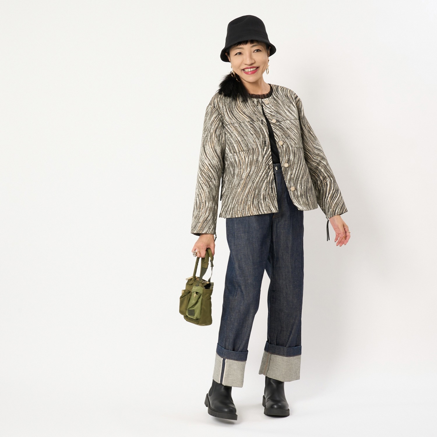 ミューリエ 華やぎと スタイリッシュの共存 ジャガード ジップデザインブルゾン