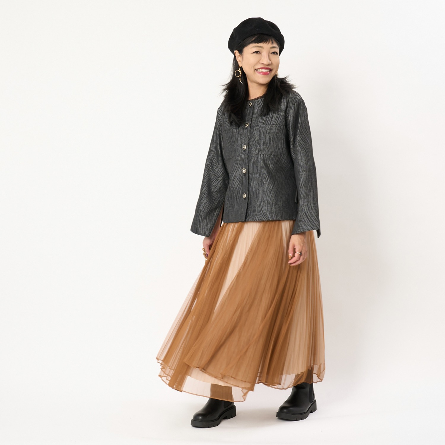 ミューリエ 華やぎと スタイリッシュの共存 ジャガード ジップデザインブルゾン