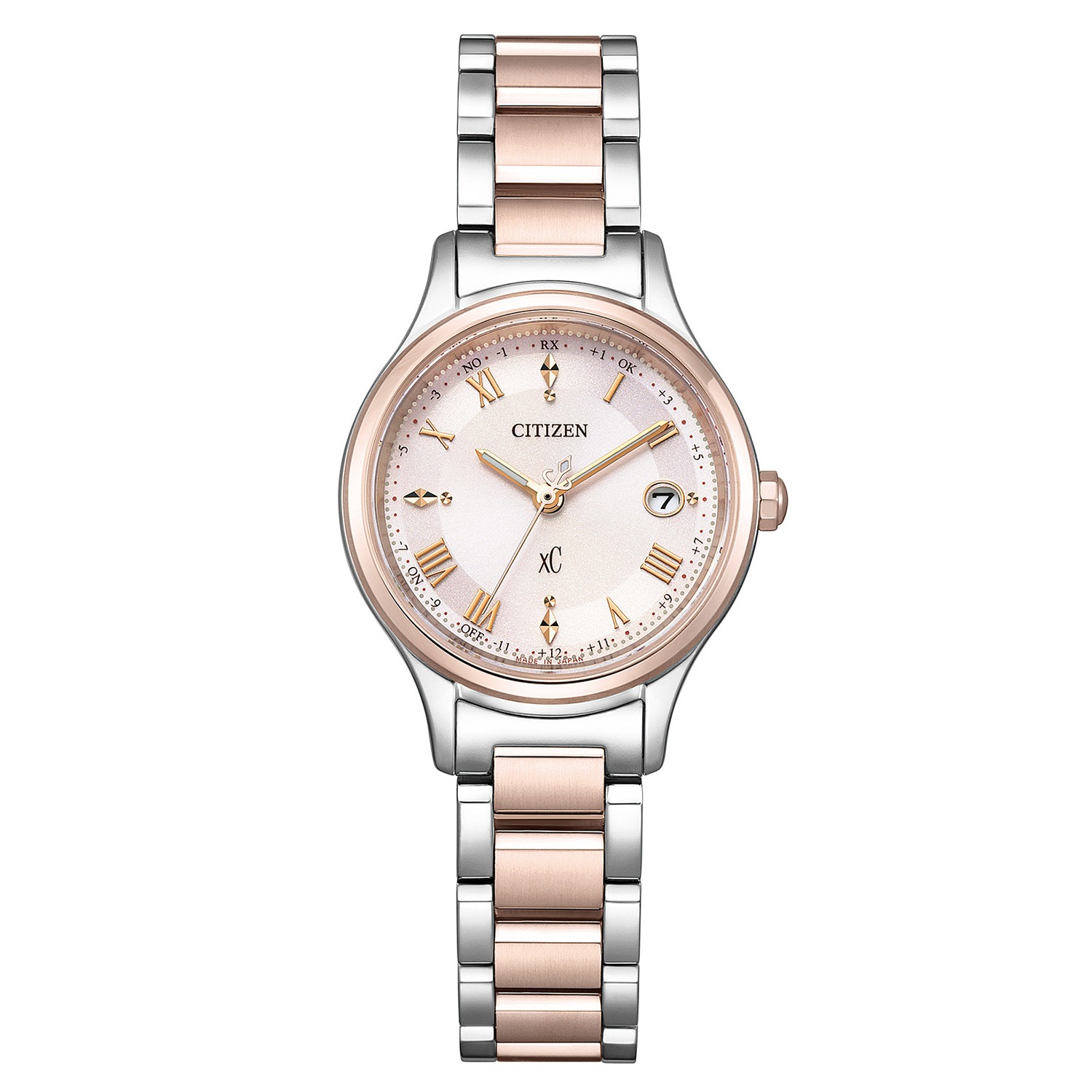 シチズン　“クロスシー” ラウンドフェイス チタンベルト 電波ソーラーウォッチ ＜コンビカラー＞