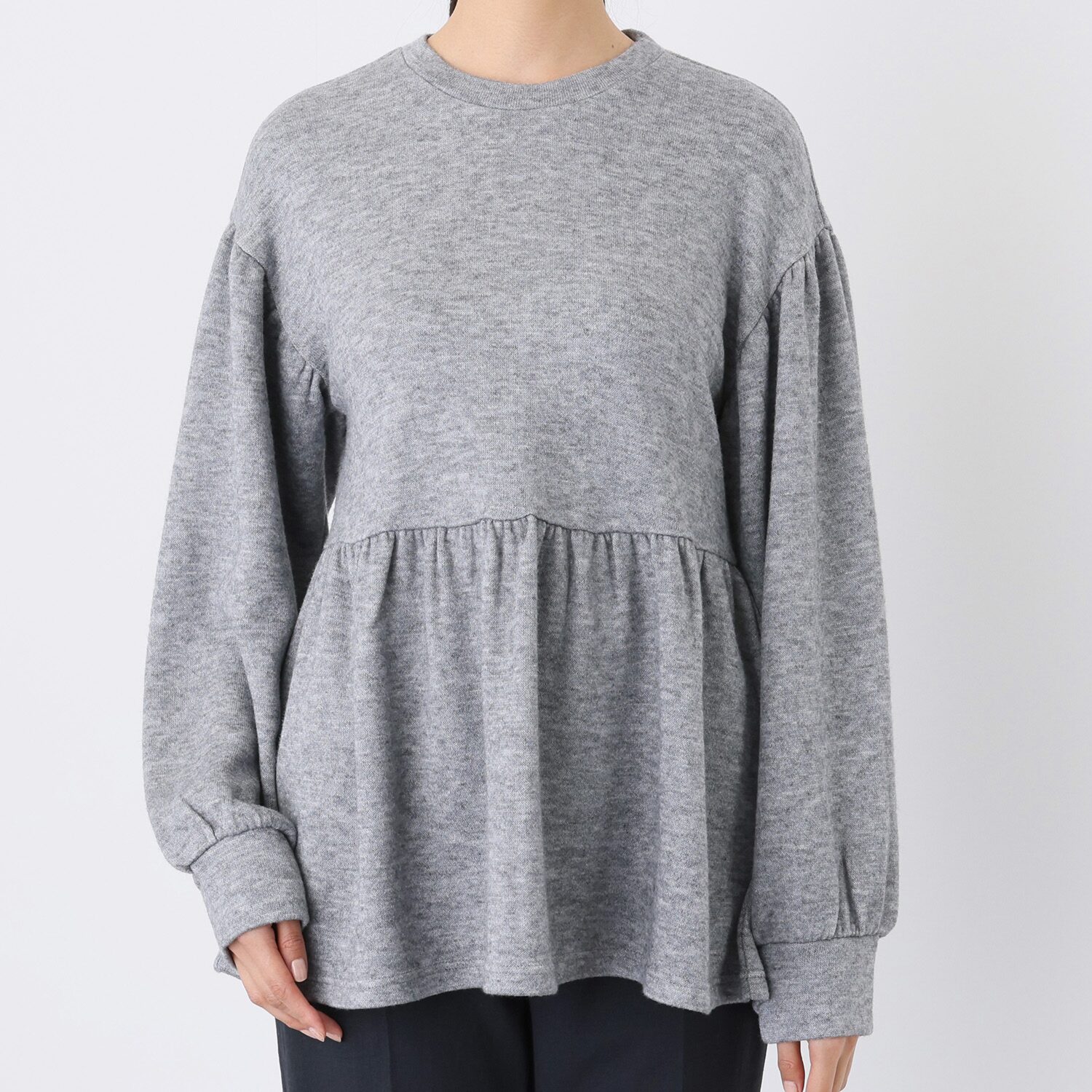 シルバーミントシュガー まるでニットなカットソー バルーンスリーブ＆ フレアーペプラム ゆったりチュニック