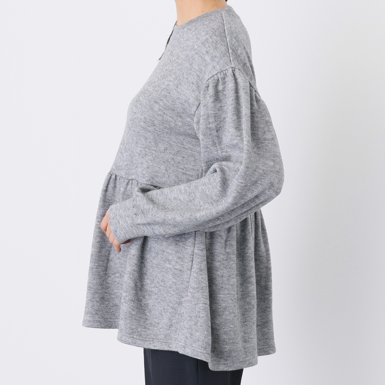 シルバーミントシュガー まるでニットなカットソー バルーンスリーブ＆ フレアーペプラム ゆったりチュニック