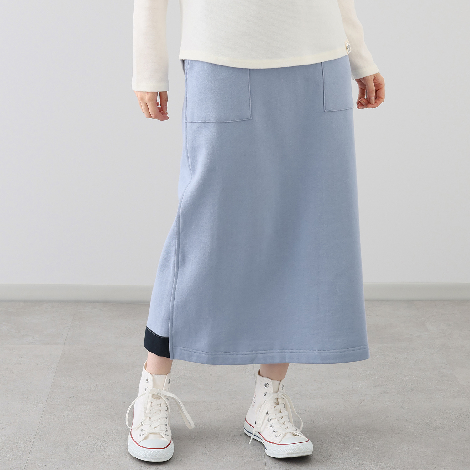 シロヤイチガントウキョウ “ベビーコットン”使用 裏毛起毛 セミタイトロングスカート