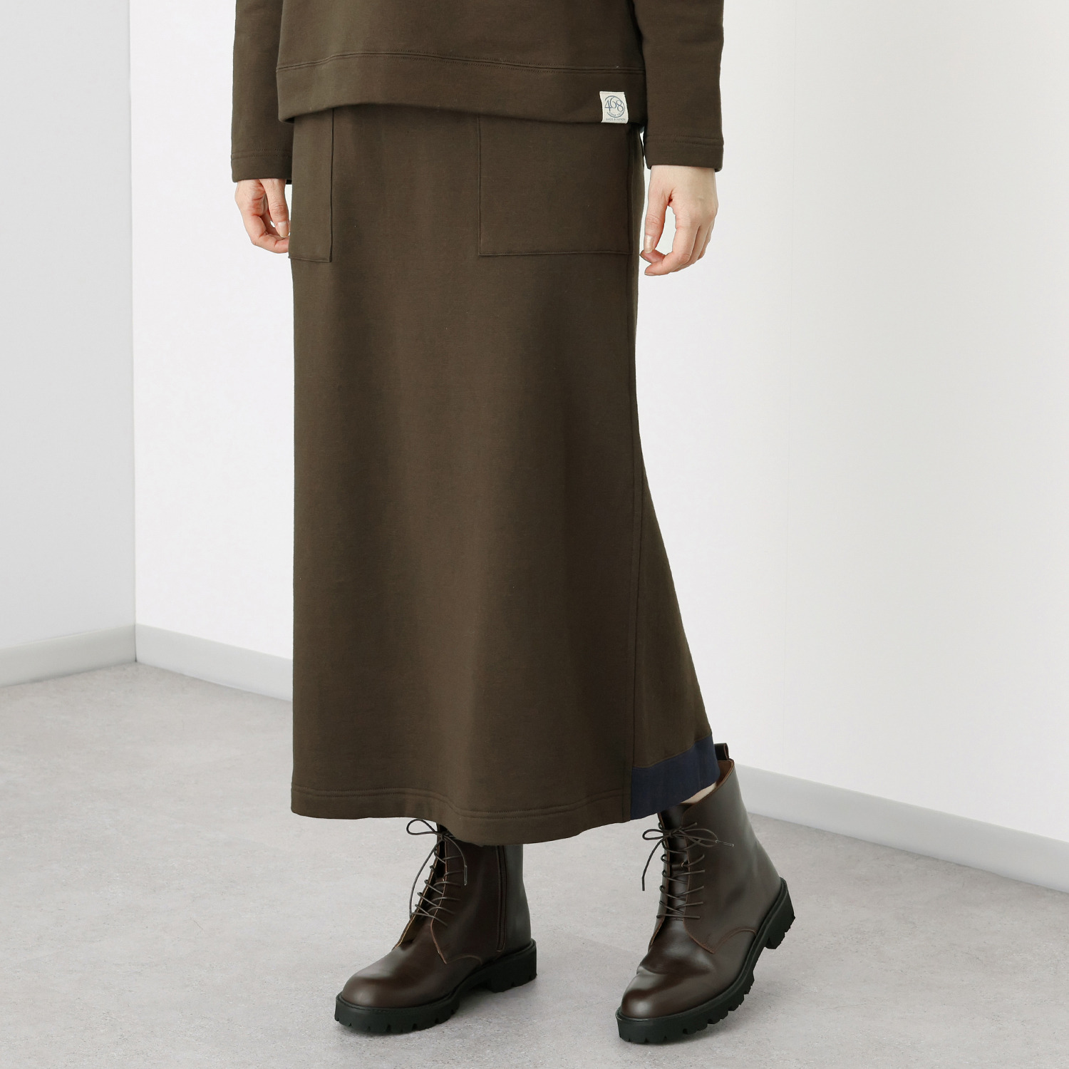 シロヤイチガントウキョウ “ベビーコットン”使用 裏毛起毛 セミタイトロングスカート