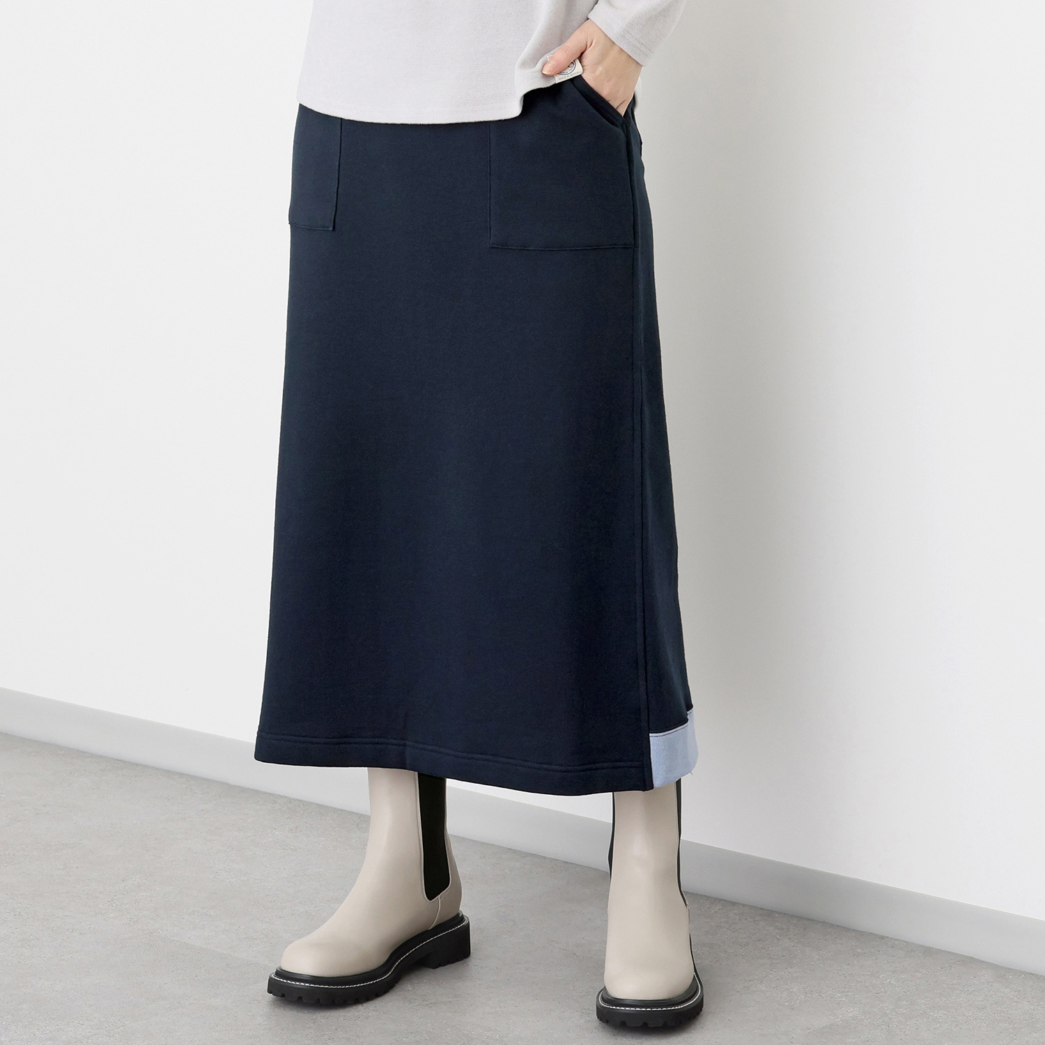 シロヤイチガントウキョウ “ベビーコットン”使用 裏毛起毛 セミタイトロングスカート