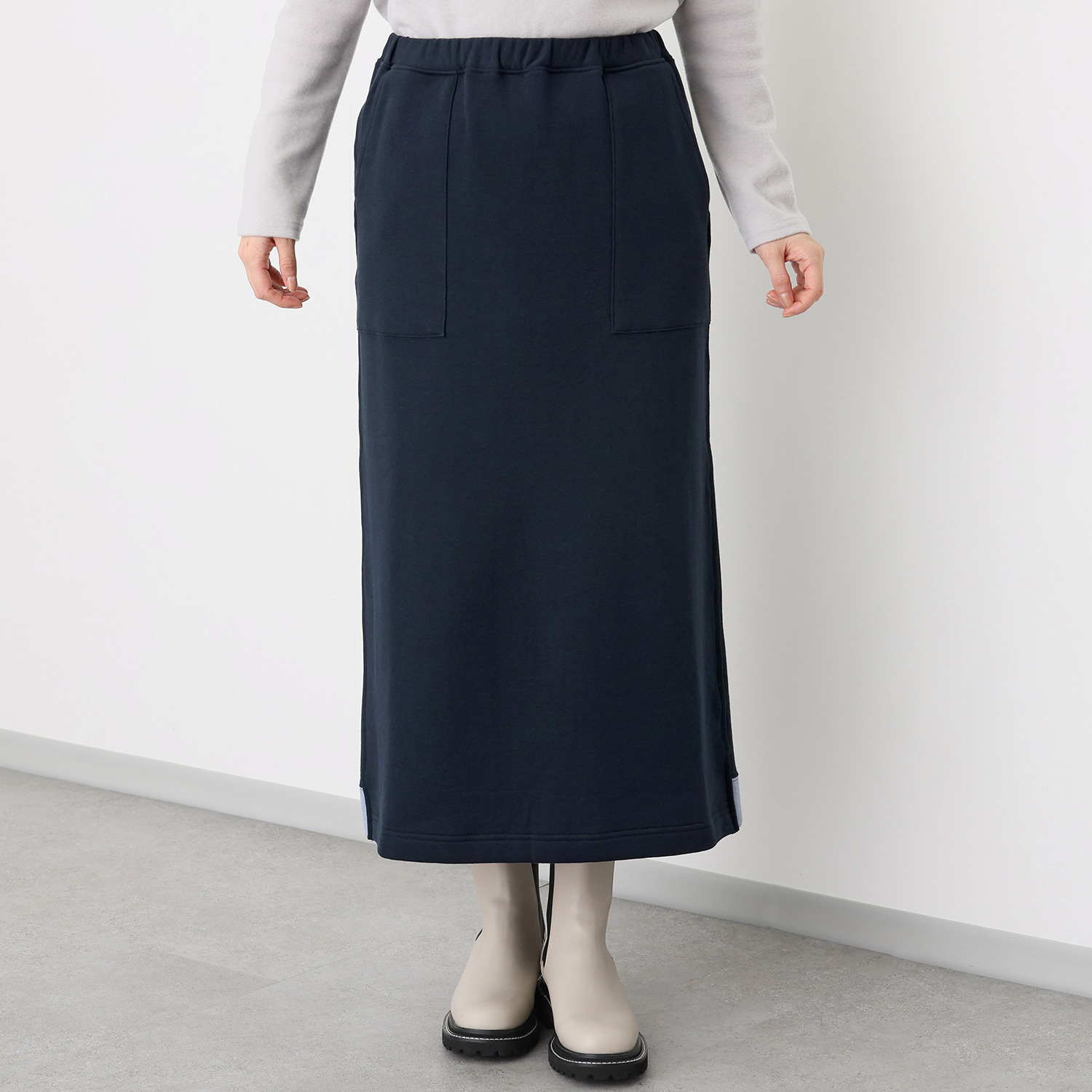 シロヤイチガントウキョウ “ベビーコットン”使用 裏毛起毛 セミタイトロングスカート