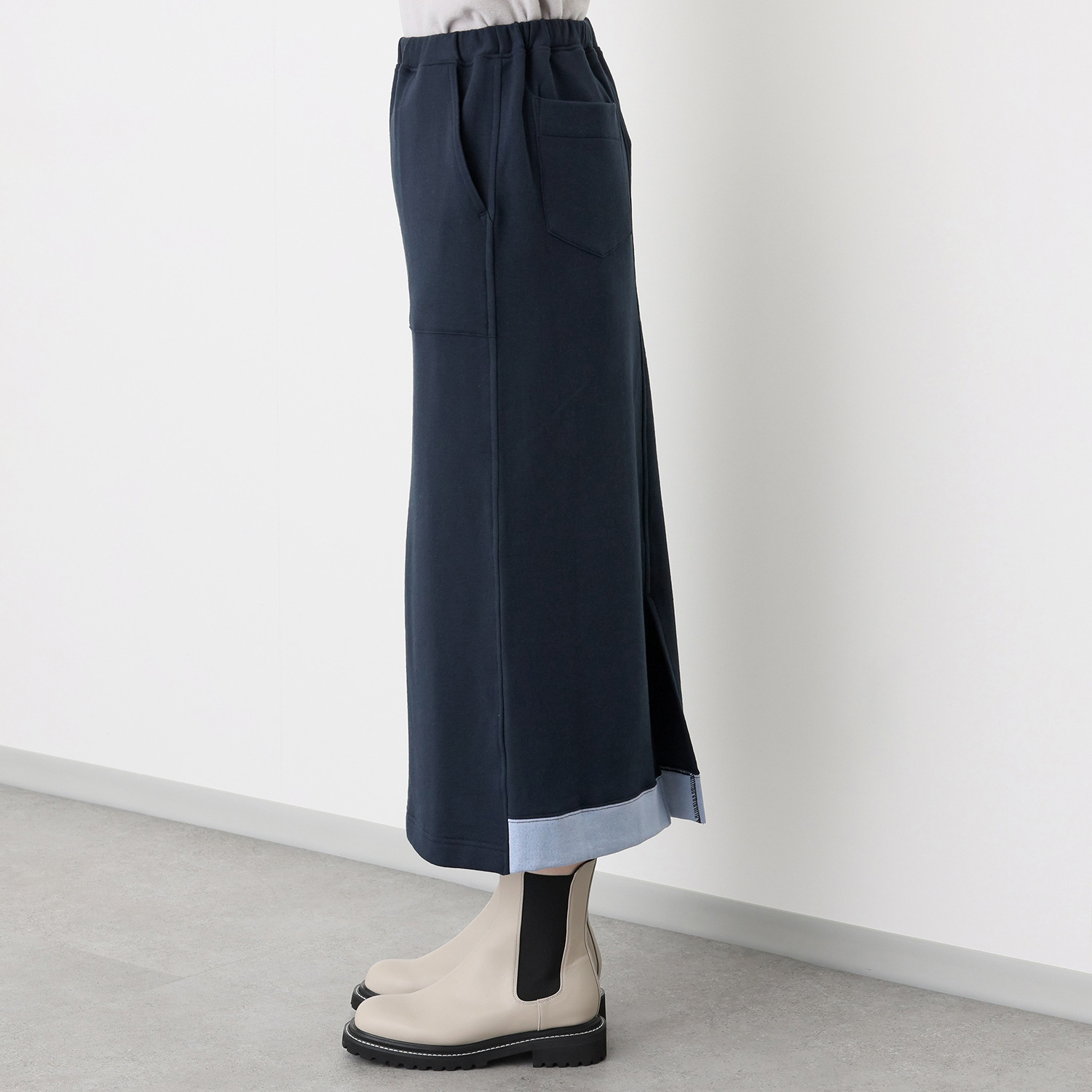 シロヤイチガントウキョウ “ベビーコットン”使用 裏毛起毛 セミタイトロングスカート