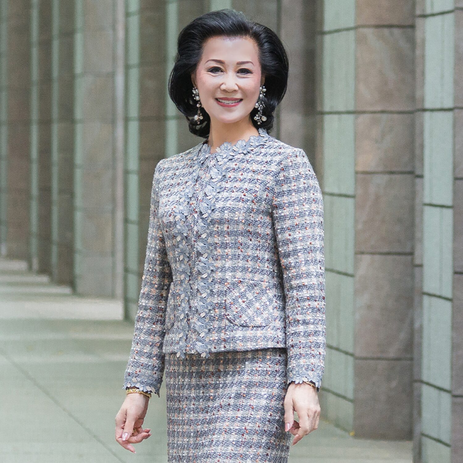 クリス・セリーン ミックスツイード フラワーレースアクセント エレガントジャケット