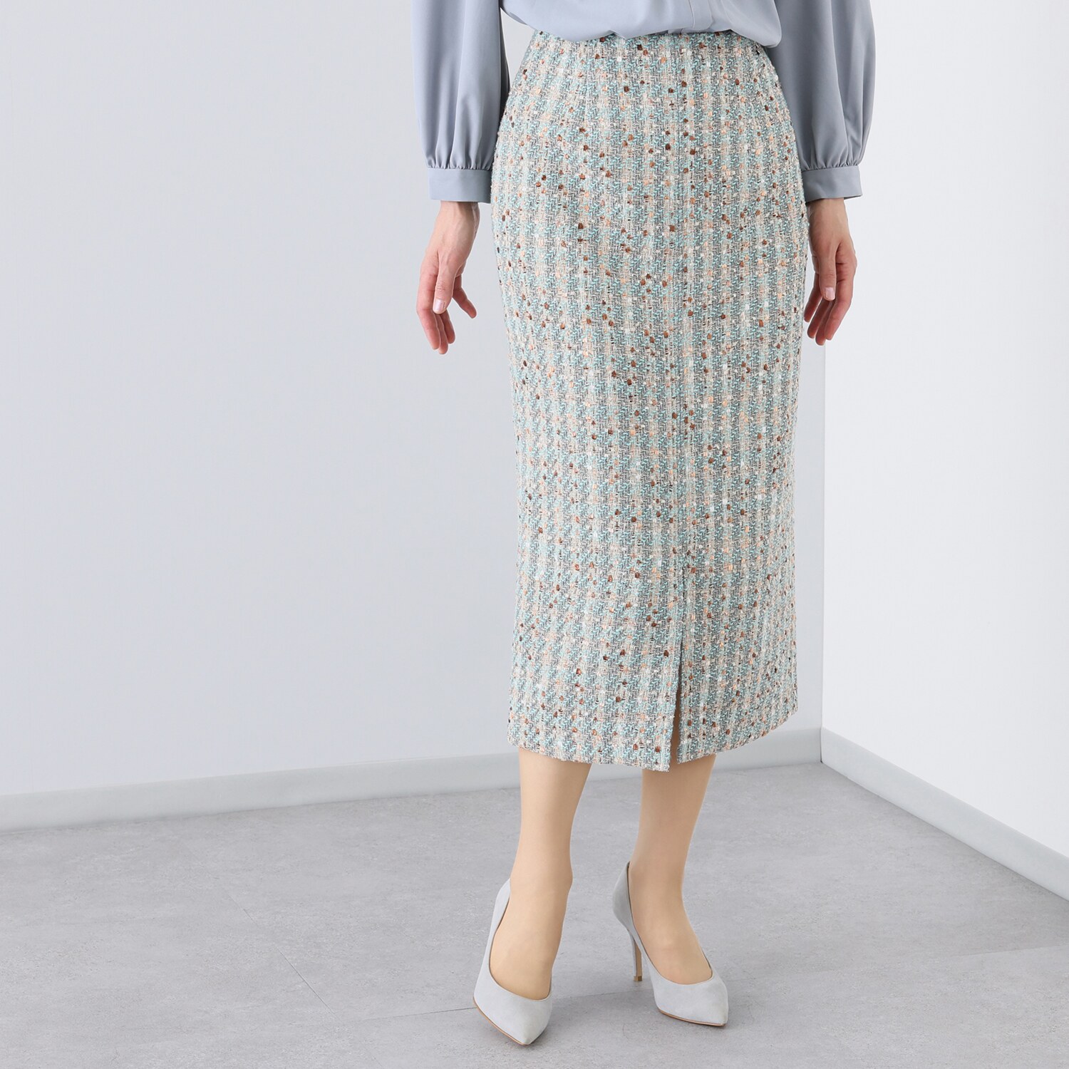 クリス・セリーン ミックスツイード ロングタイト エレガントスカート