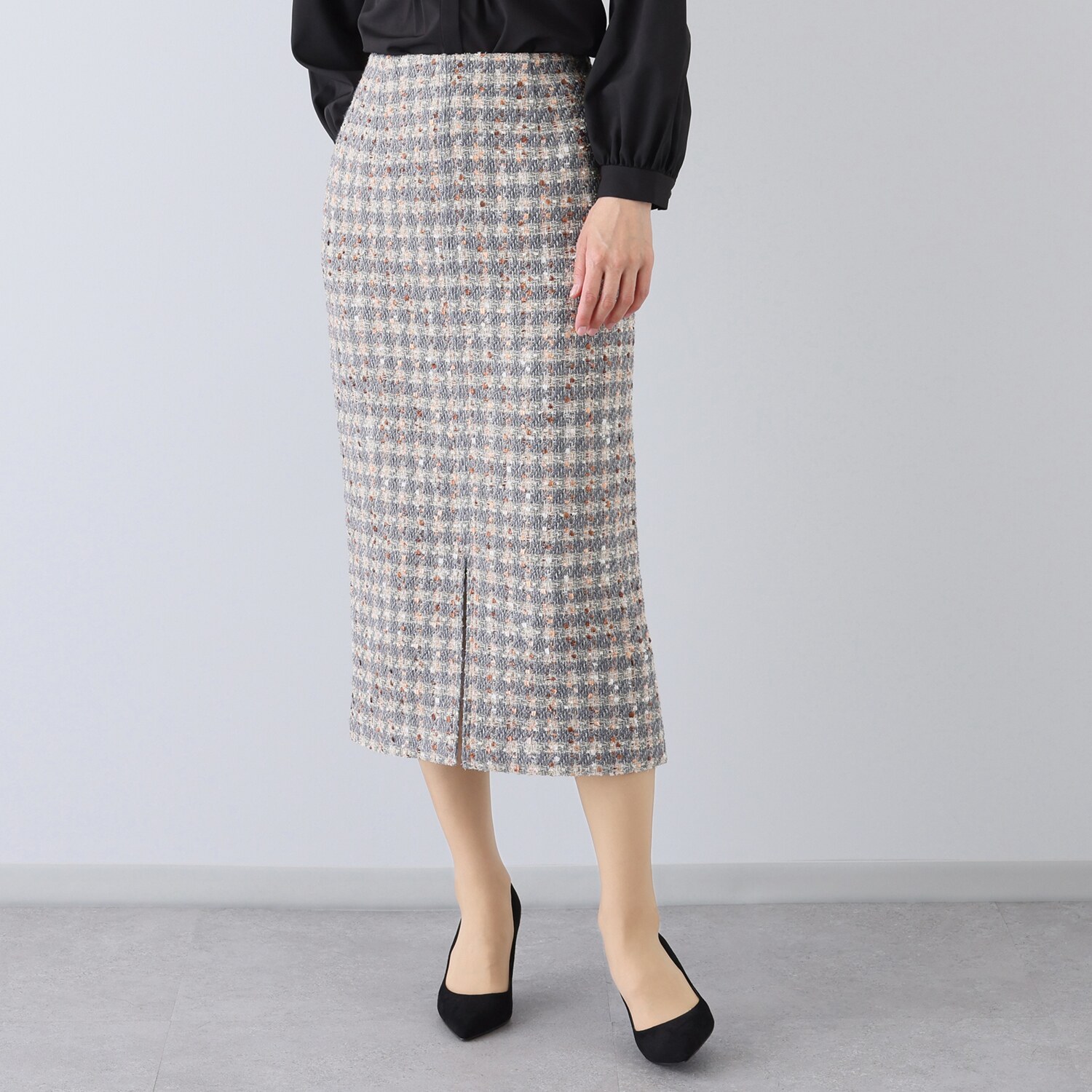 クリス・セリーン ミックスツイード ロングタイト エレガントスカート