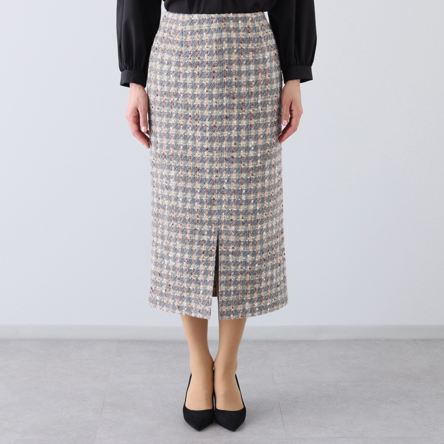 クリス・セリーン ミックスツイード ロングタイト エレガントスカート