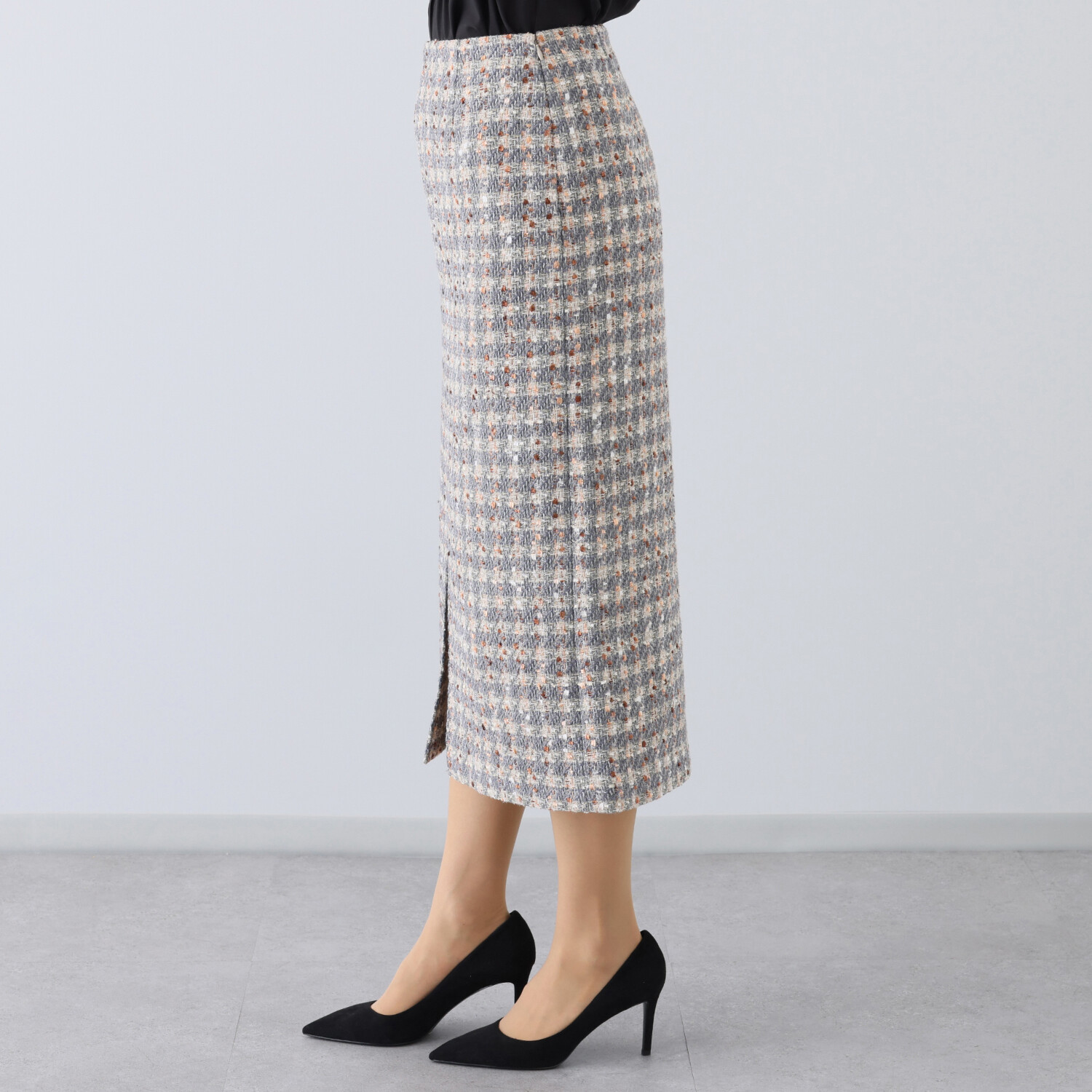 クリス・セリーン ミックスツイード ロングタイト エレガントスカート