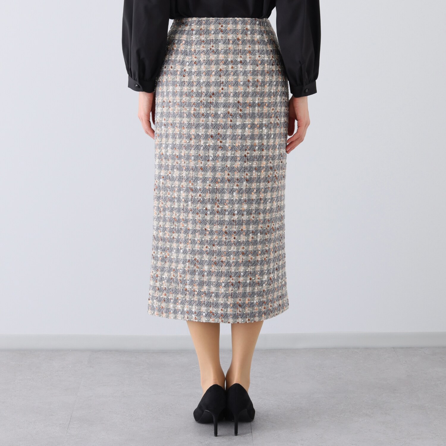 クリス・セリーン ミックスツイード ロングタイト エレガントスカート