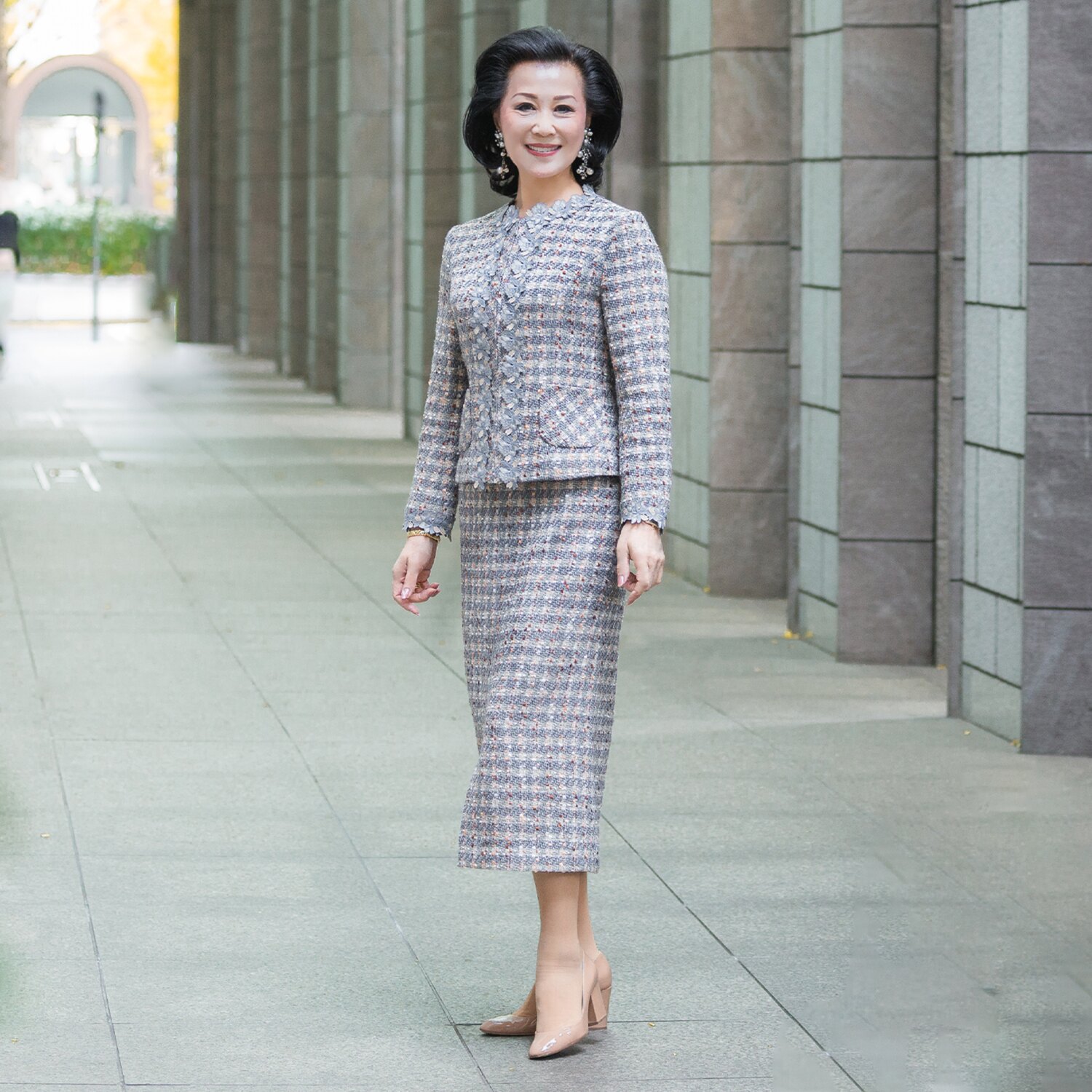 クリス・セリーン ミックスツイード ロングタイト エレガントスカート