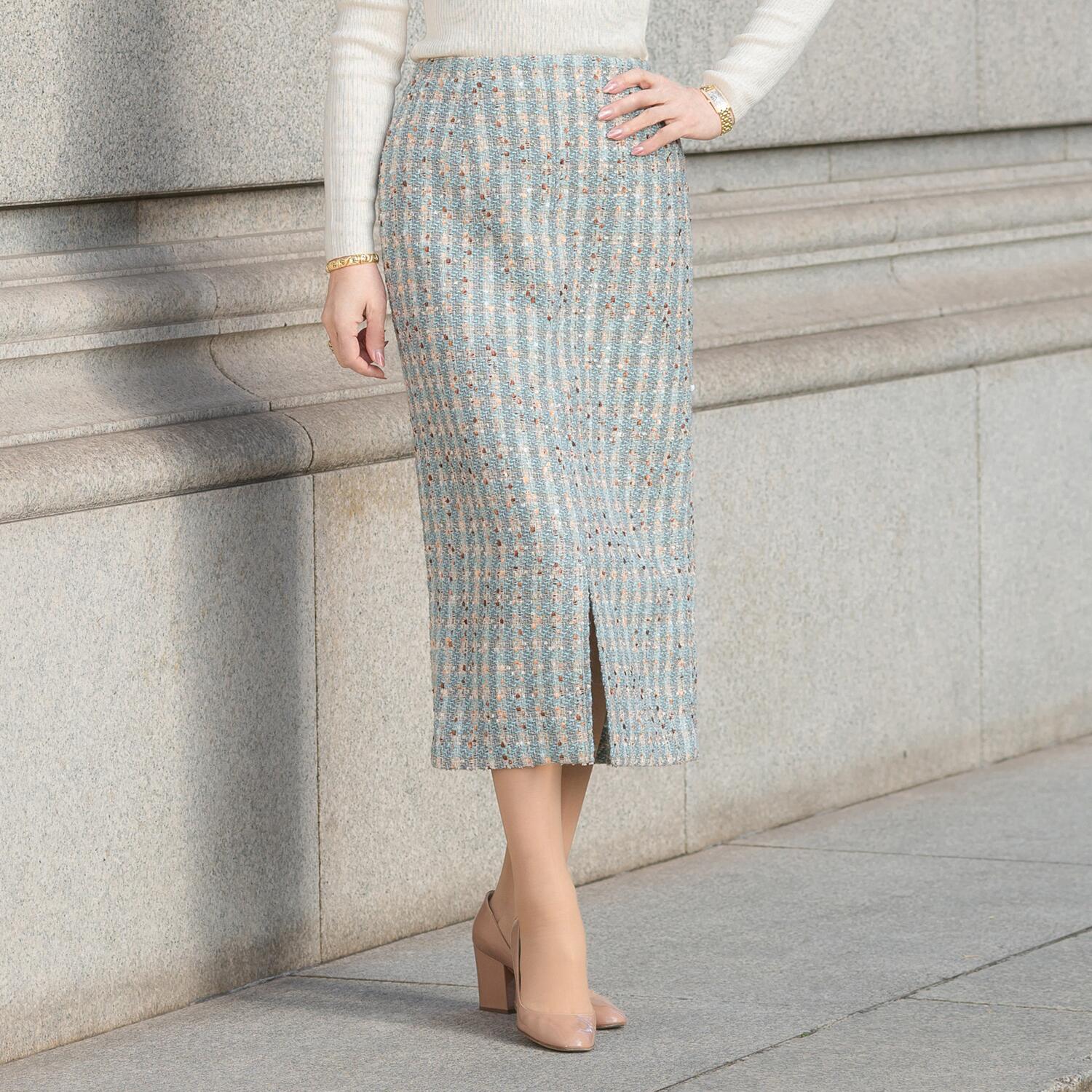 クリス・セリーン ミックスツイード ロングタイト エレガントスカート
