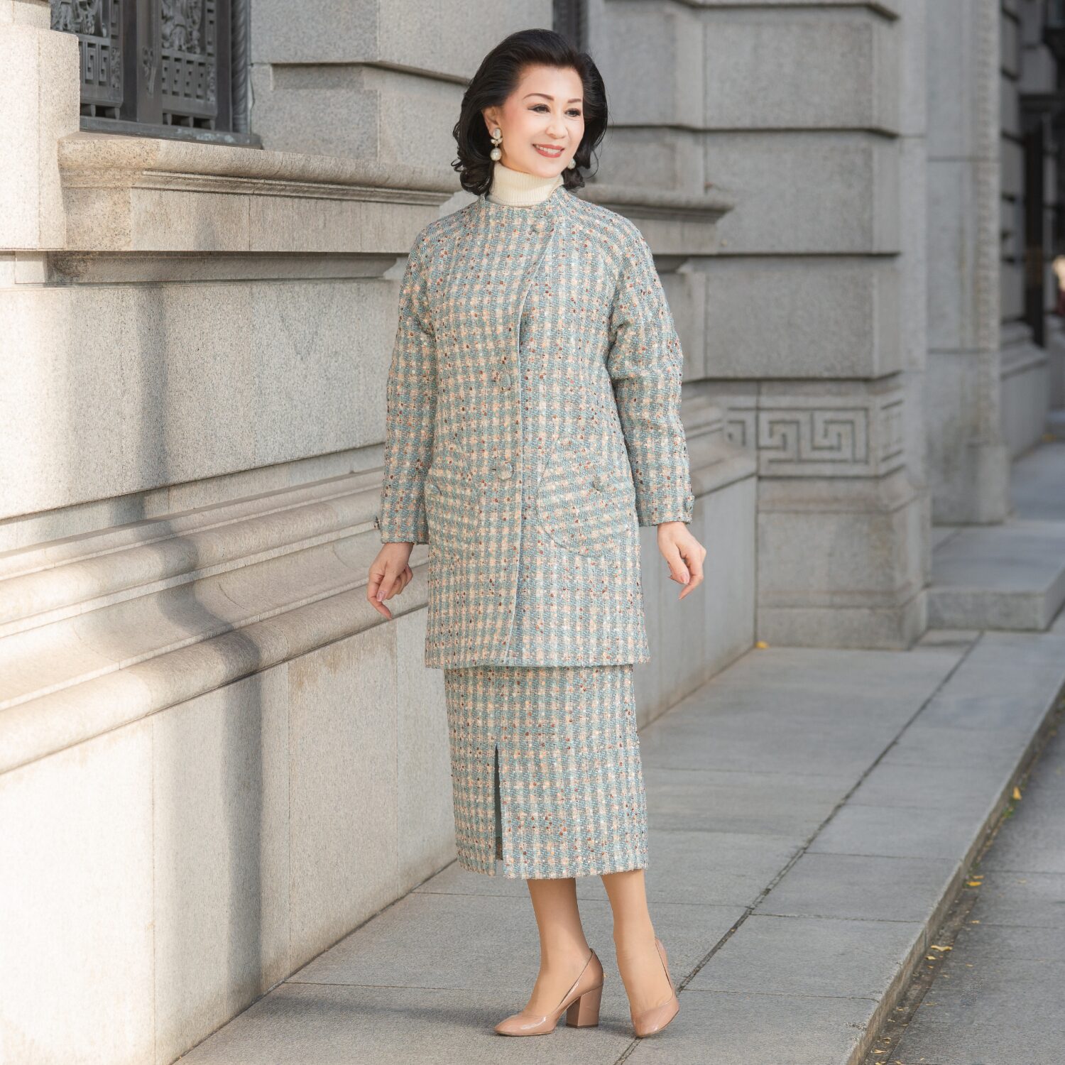 クリス・セリーン ミックスツイード ロングタイト エレガントスカート