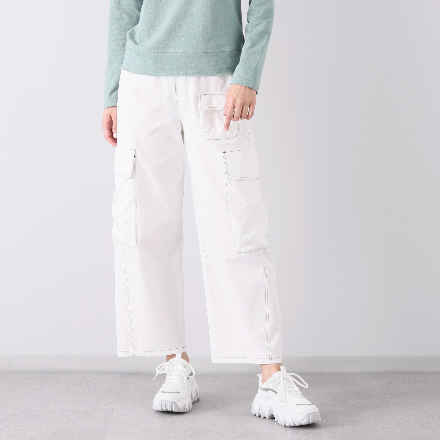 シャビージェンティール 配色ステッチ アウトポケット付 カーゴパンツ