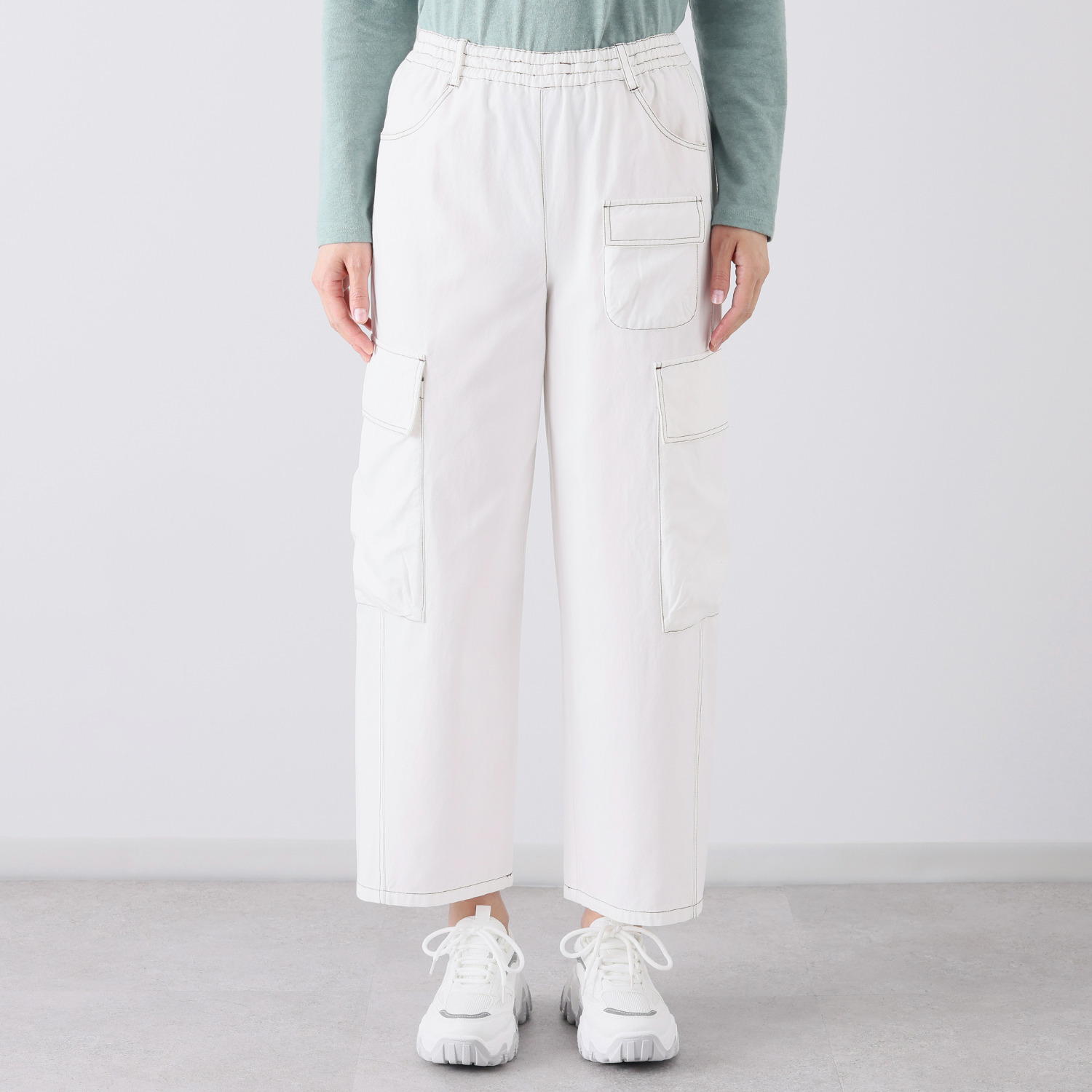 シャビージェンティール 配色ステッチ アウトポケット付 カーゴパンツ