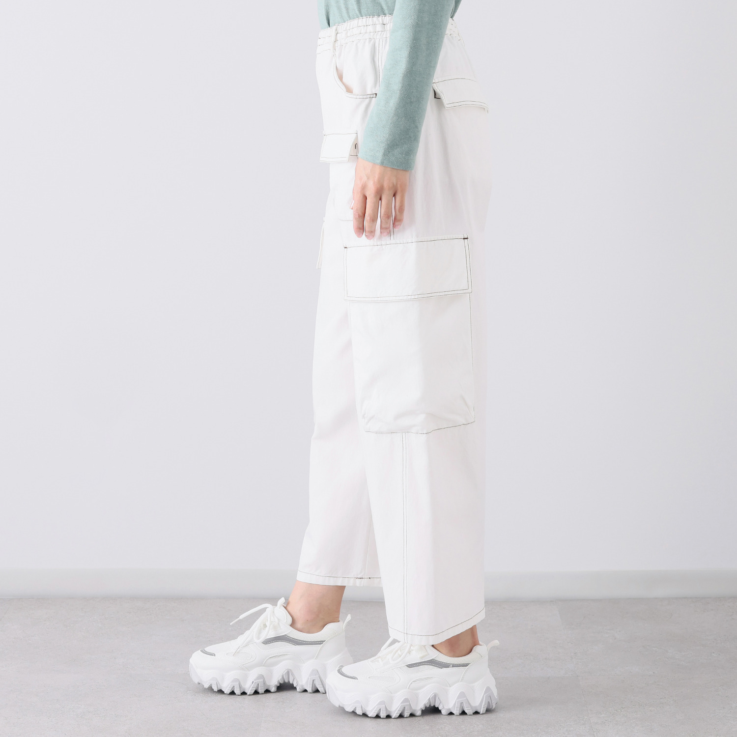 シャビージェンティール 配色ステッチ アウトポケット付 カーゴパンツ