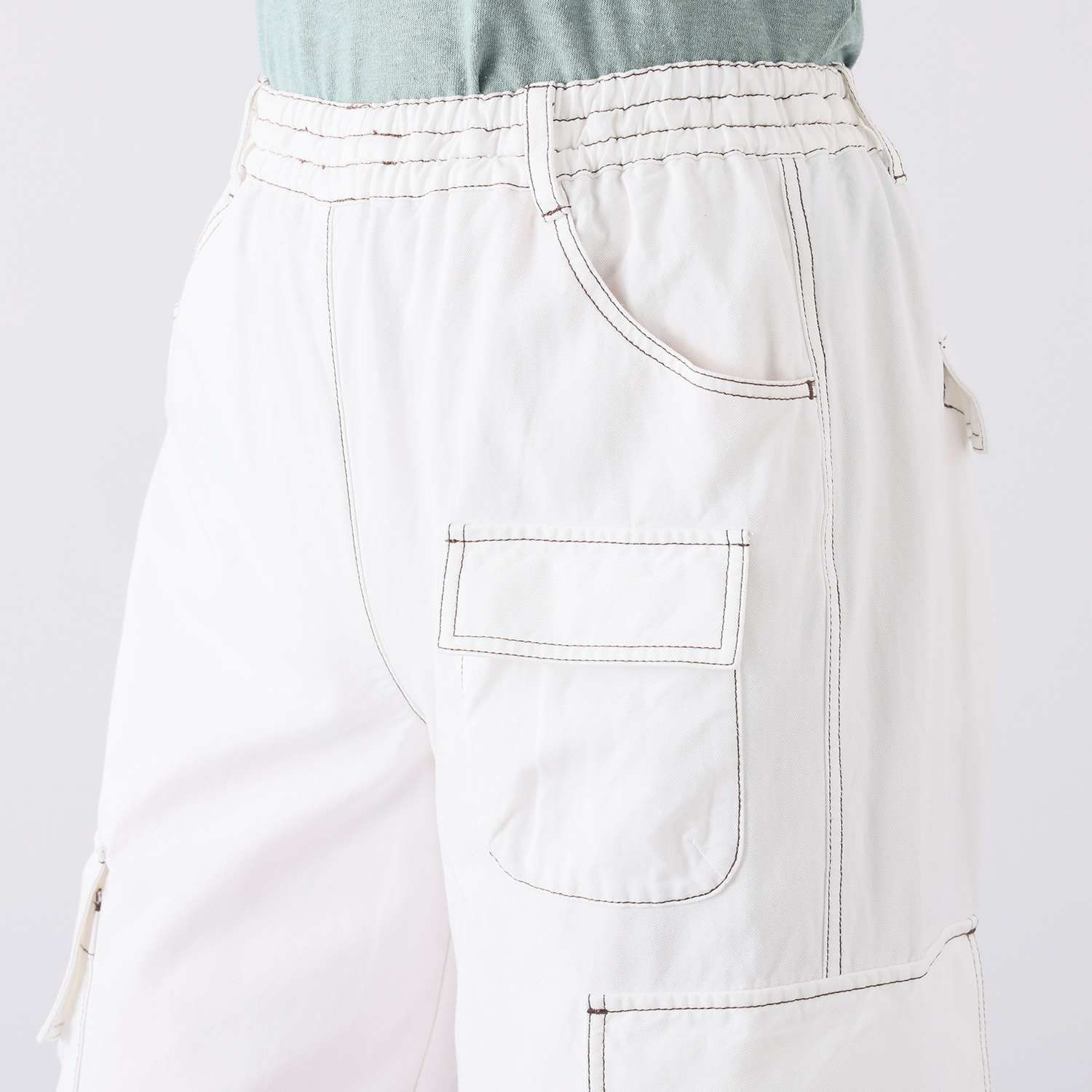 シャビージェンティール 配色ステッチ アウトポケット付 カーゴパンツ