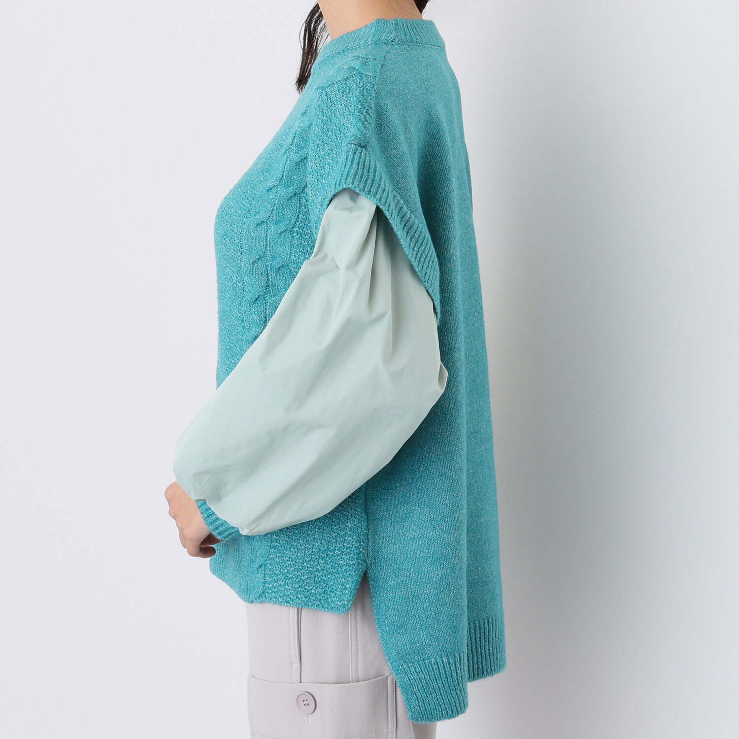 エムズ　スタイル しっとりふわふわニット 異素材切替 プルオーバー