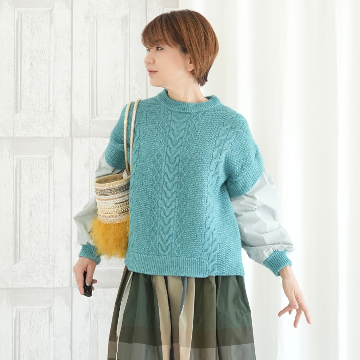 エムズ　スタイル しっとりふわふわニット 異素材切替 プルオーバー