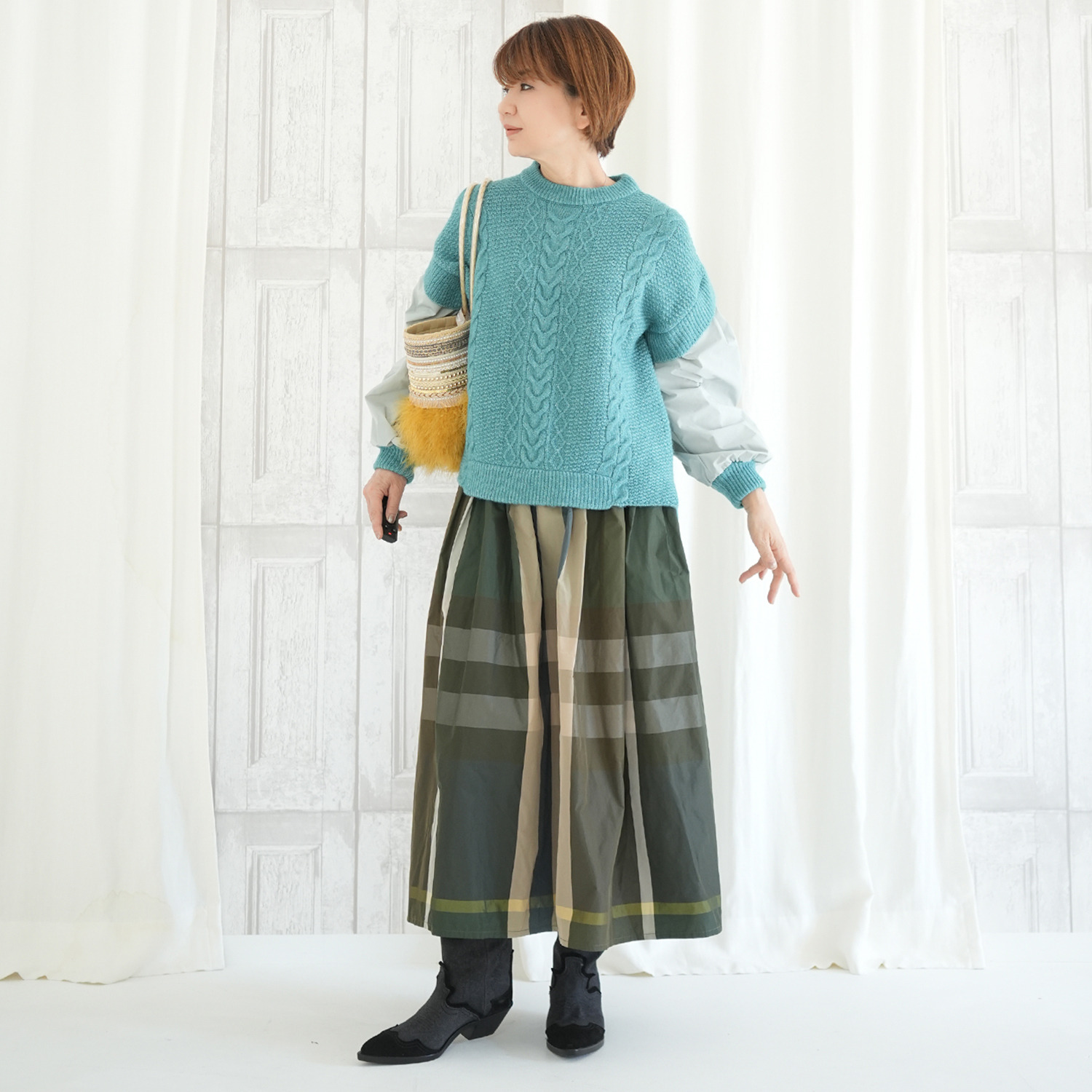 エムズ　スタイル しっとりふわふわニット 異素材切替 プルオーバー