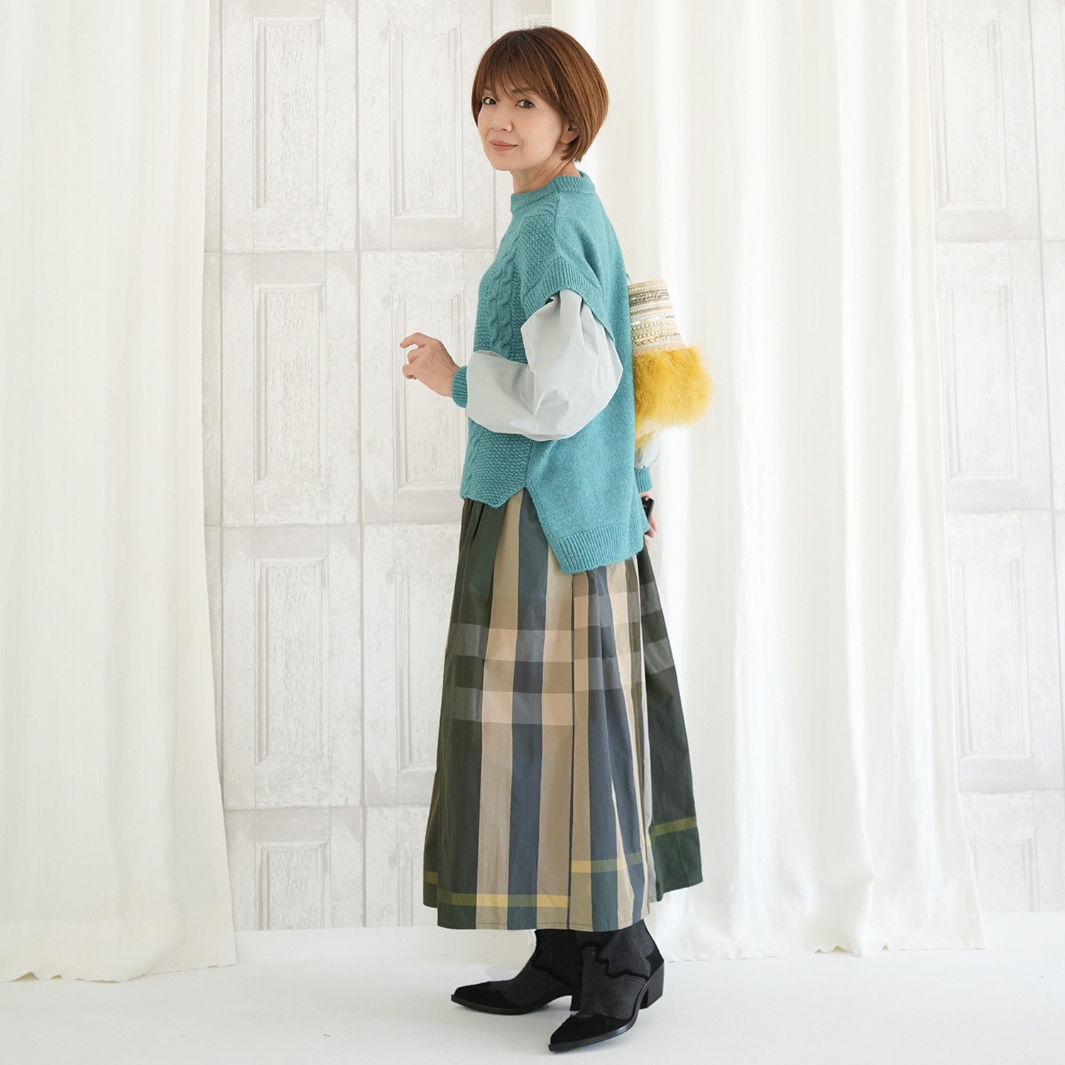 エムズ　スタイル しっとりふわふわニット 異素材切替 プルオーバー