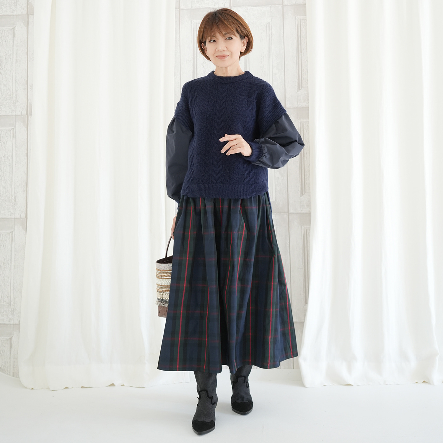 エムズ　スタイル しっとりふわふわニット 異素材切替 プルオーバー