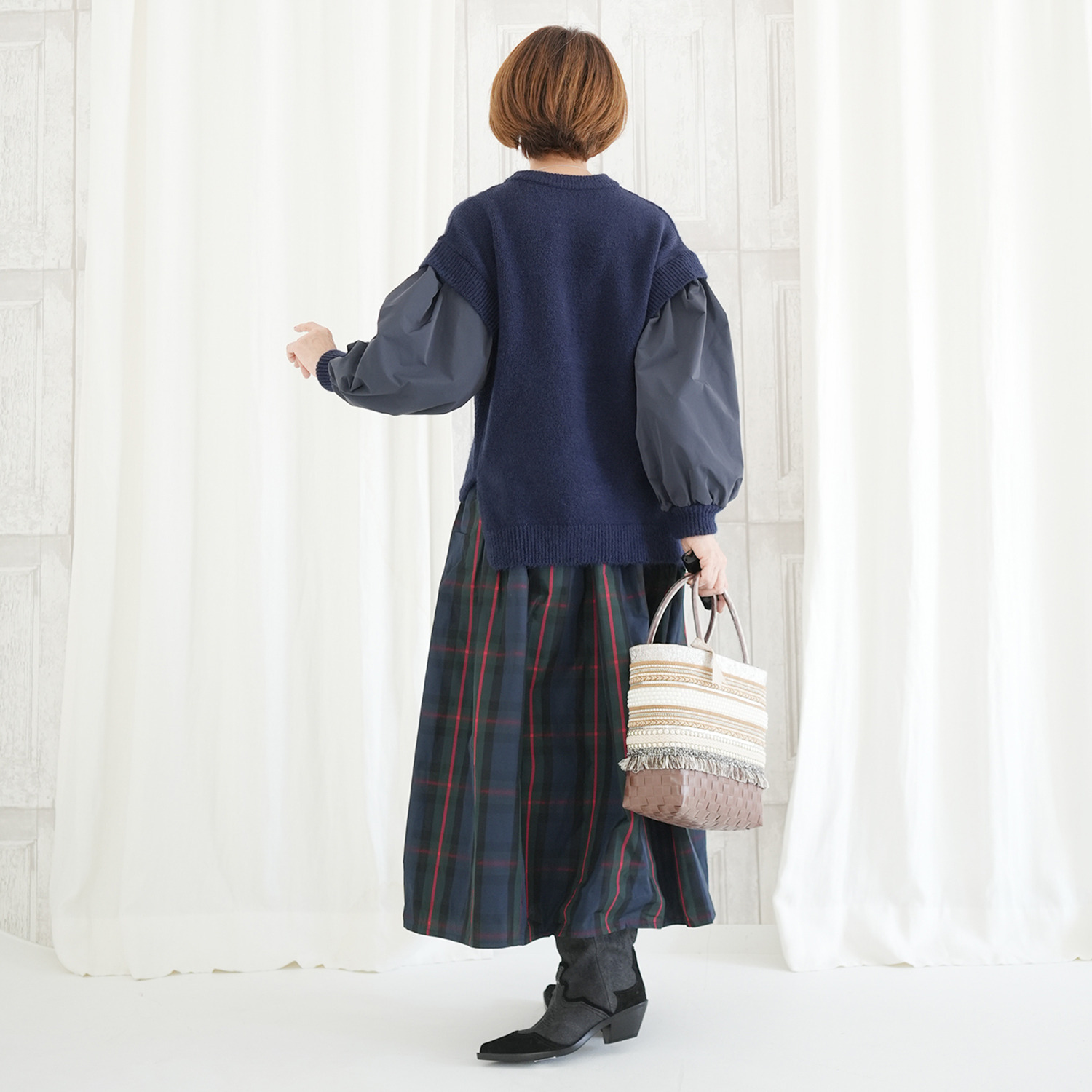 エムズ　スタイル しっとりふわふわニット 異素材切替 プルオーバー