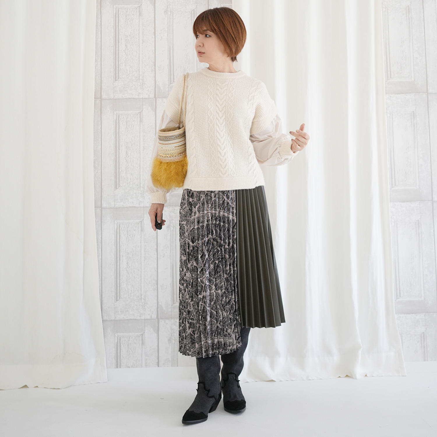 エムズ　スタイル しっとりふわふわニット 異素材切替 プルオーバー