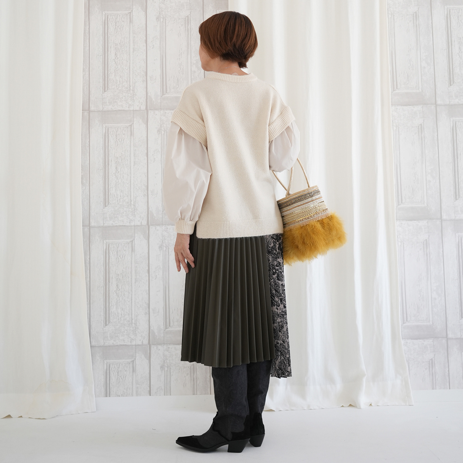 エムズ　スタイル しっとりふわふわニット 異素材切替 プルオーバー