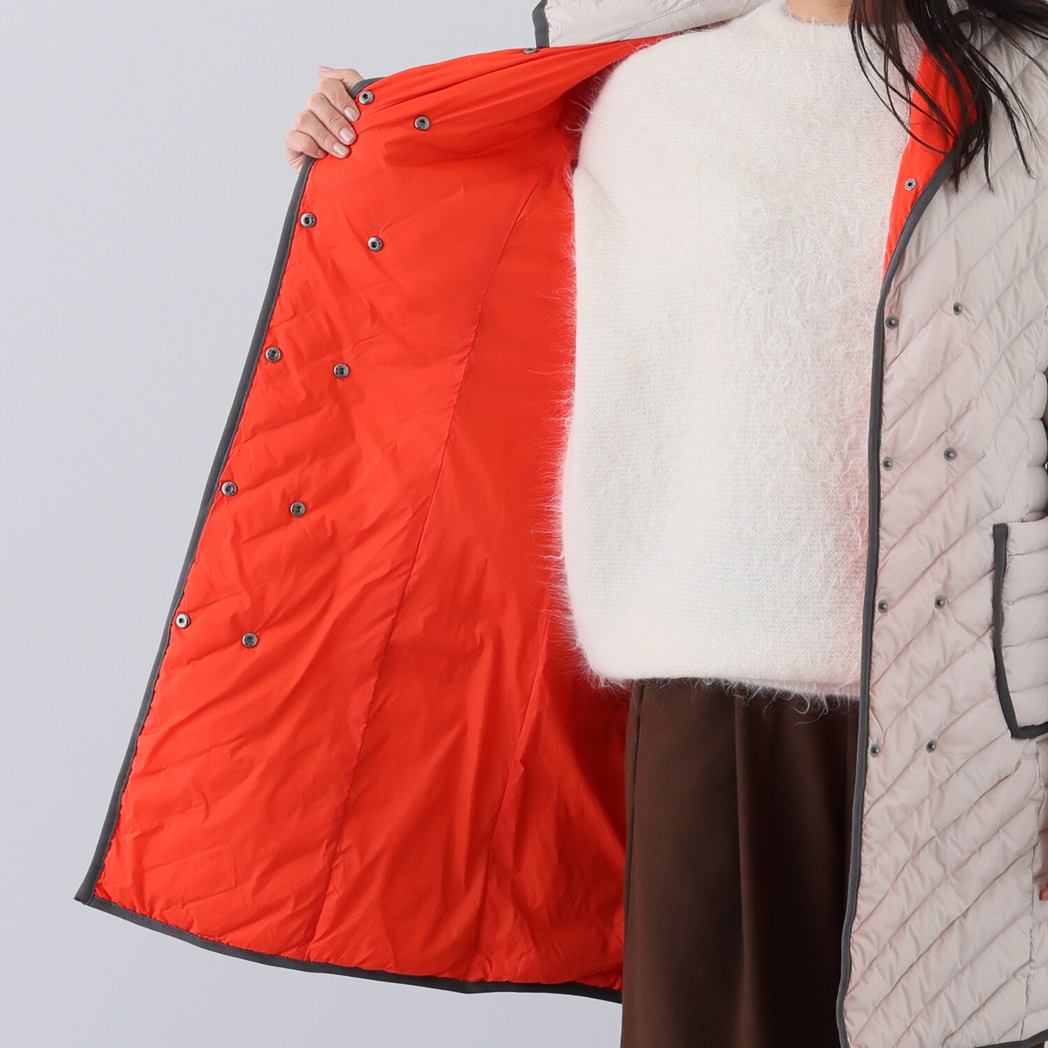 アンリック　オー　ブルー ウルトラ軽量ダウン 襟アレンジ パイピングアクセント コート