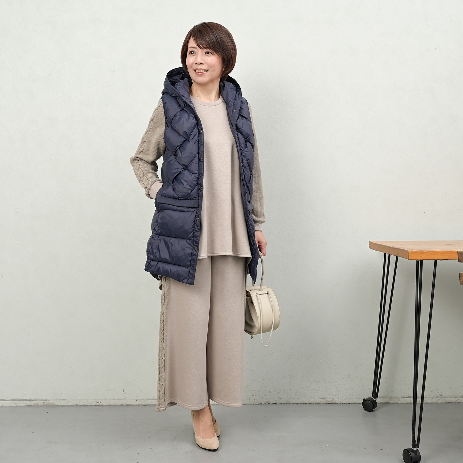 アンリック　オー　ブルー ファイバーダウン クロスレイヤード ロングベスト