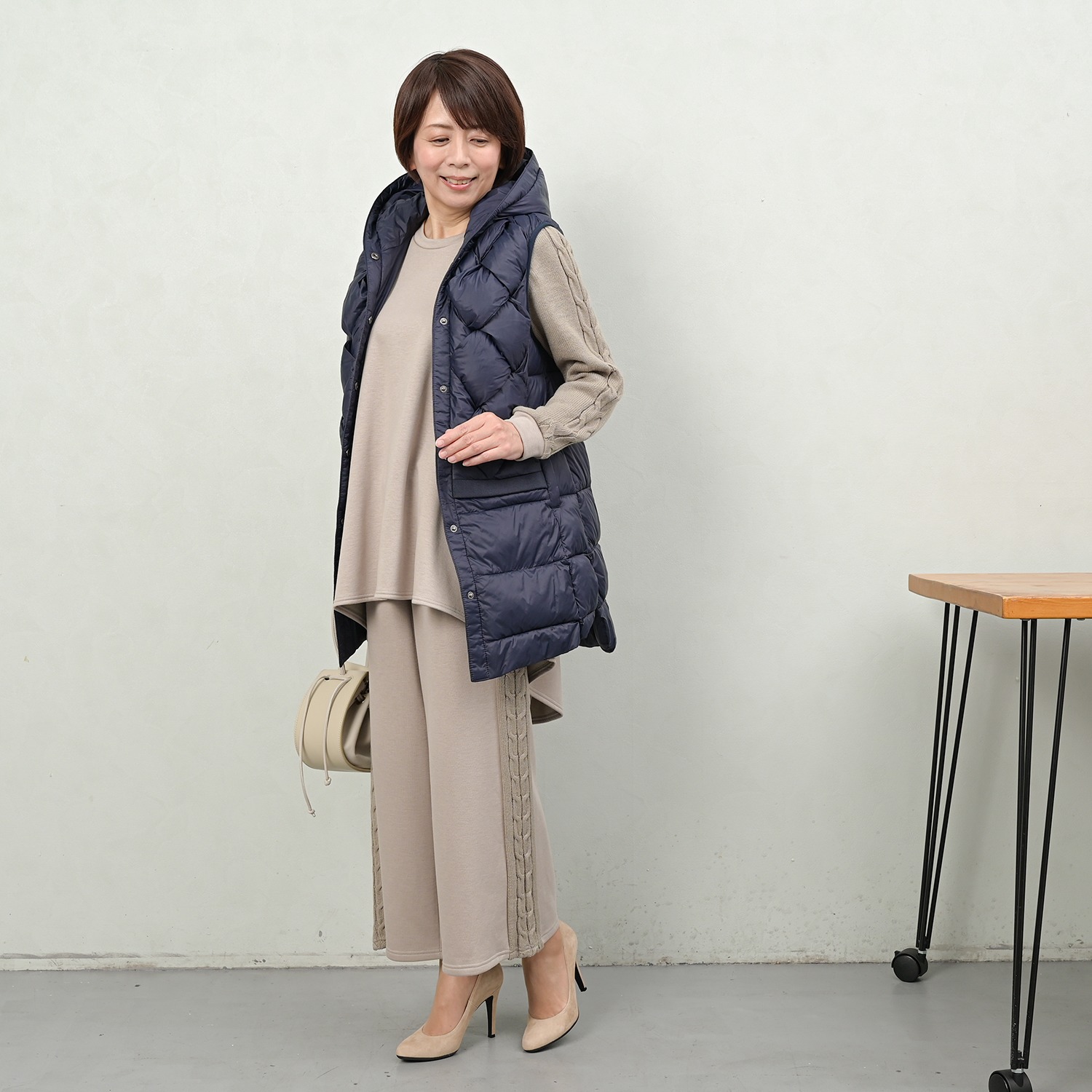 アンリック　オー　ブルー ファイバーダウン クロスレイヤード ロングベスト