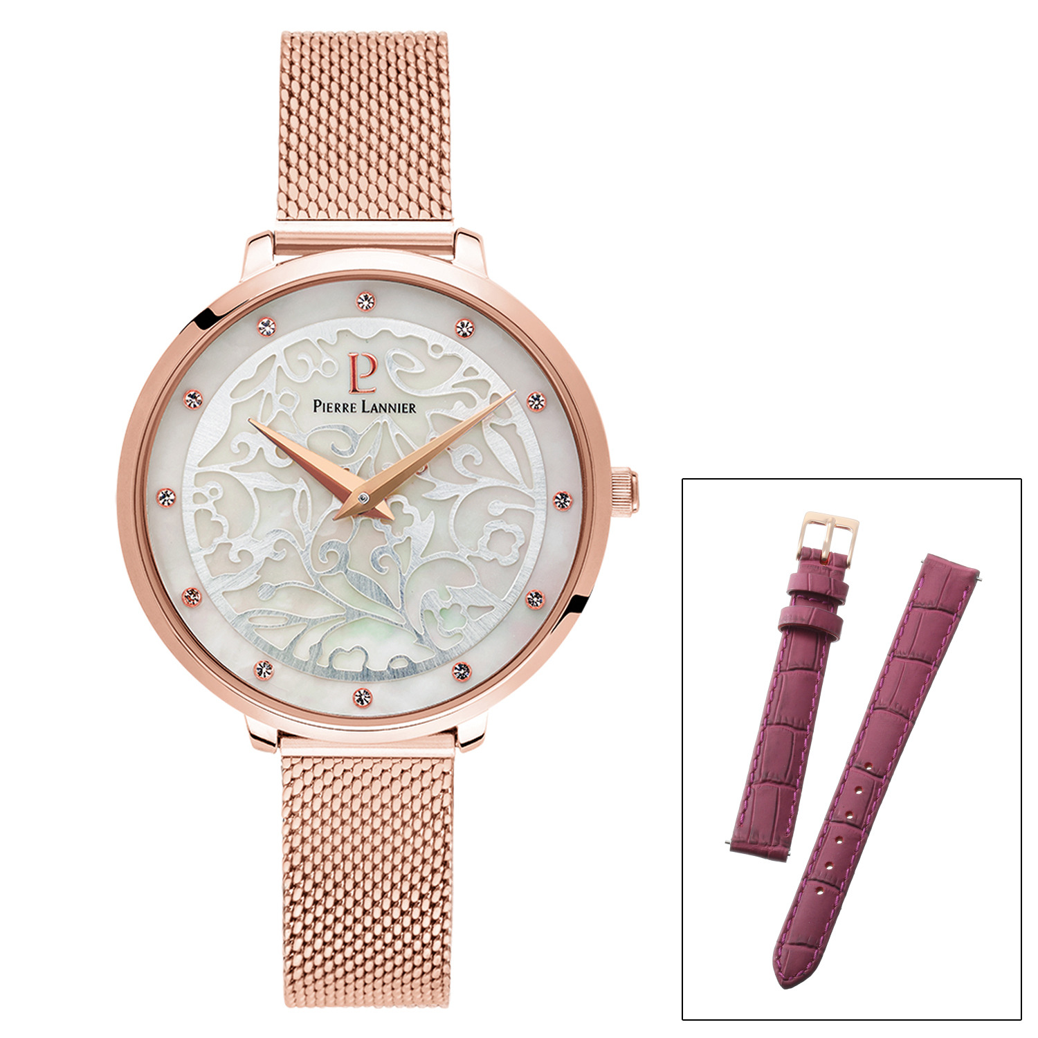 ピエール・ラニエ 着せ替えベルト付 ボタニカルレースデザイン ウォッチ “エオリア”