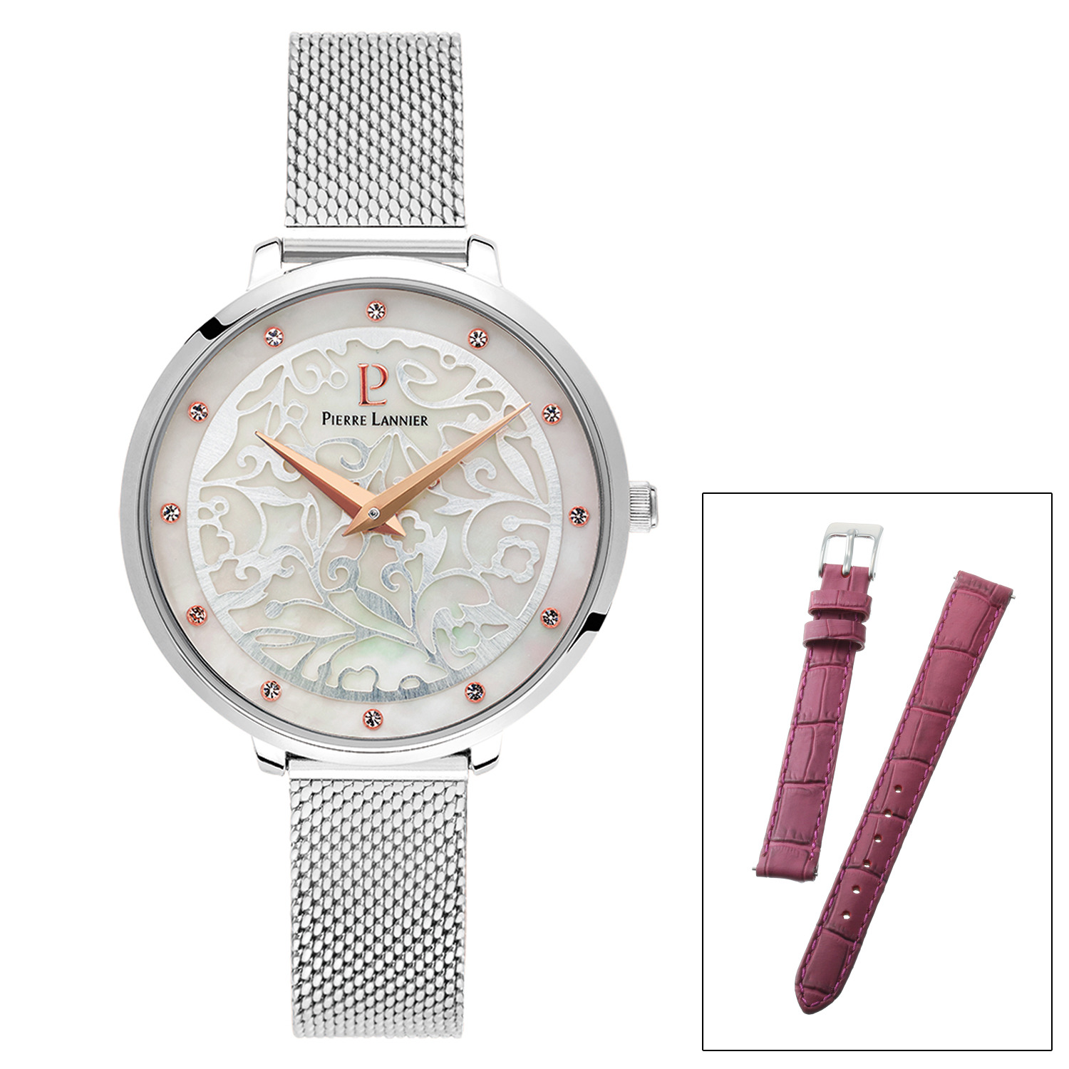 ピエール・ラニエ 着せ替えベルト付 ボタニカルレースデザイン ウォッチ “エオリア”
