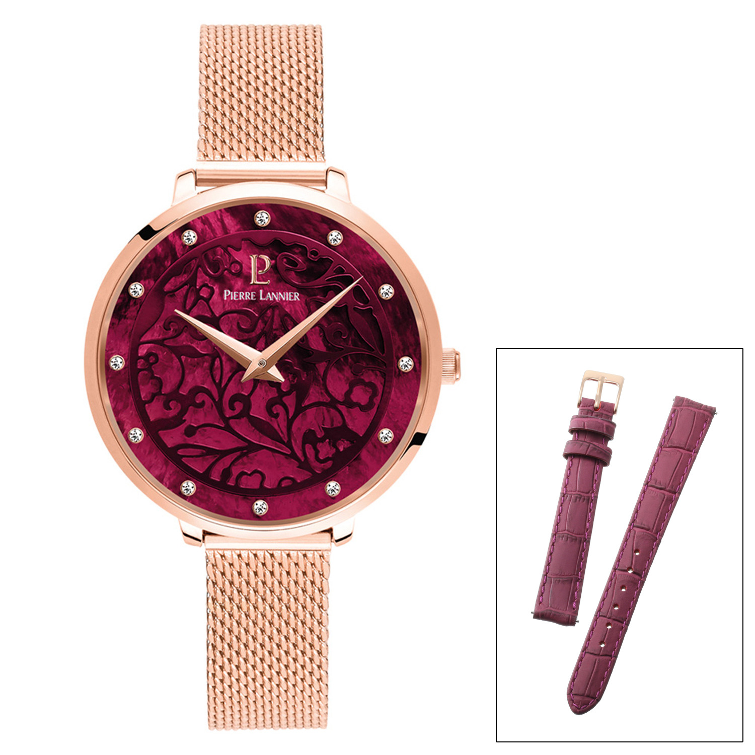 ピエール・ラニエ 着せ替えベルト付 ボタニカルレースデザイン ウォッチ “エオリア”