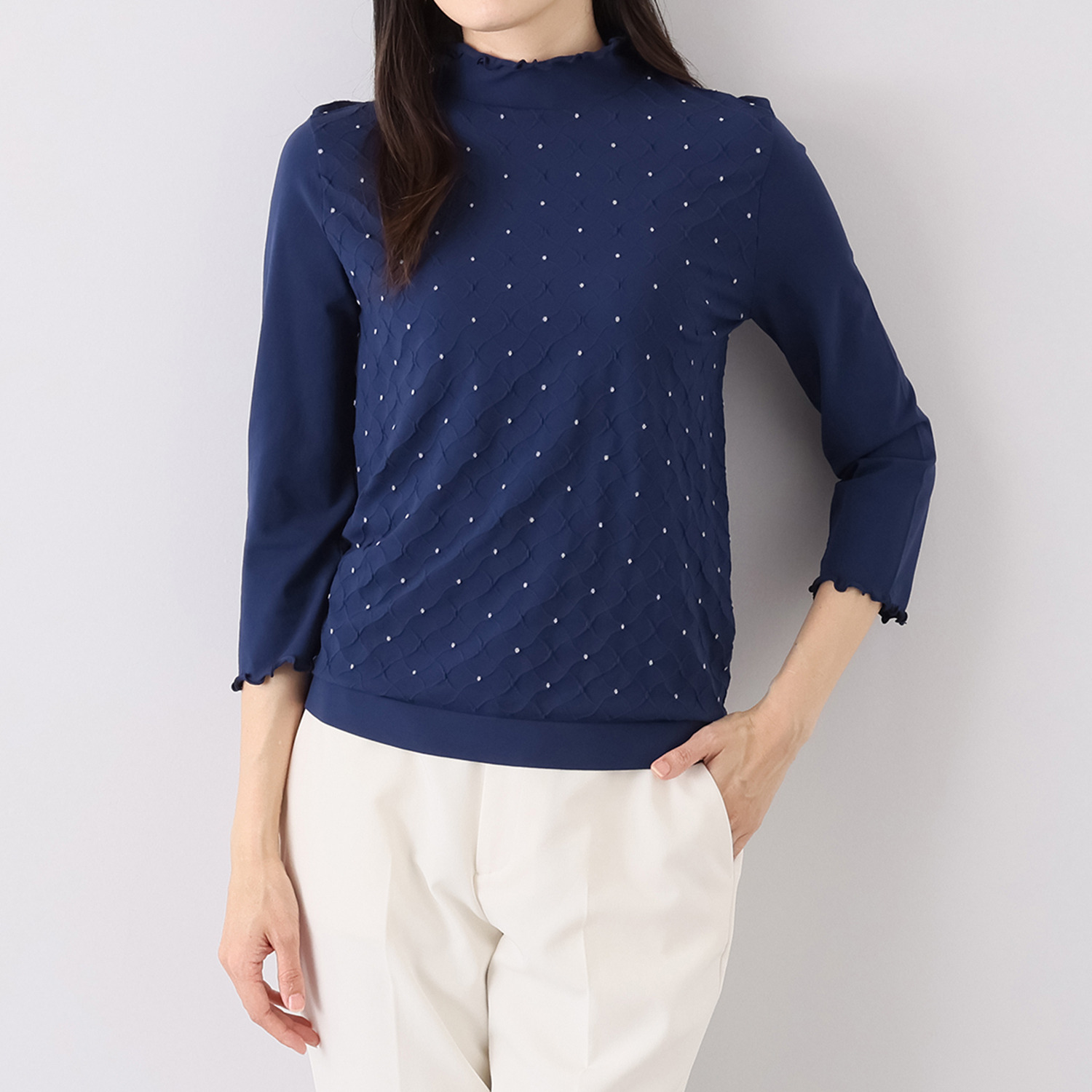 ドルチェ　ドンナ ＜イタリア製＞ スーパーストレッチ ドットジャガード ８分袖インナー