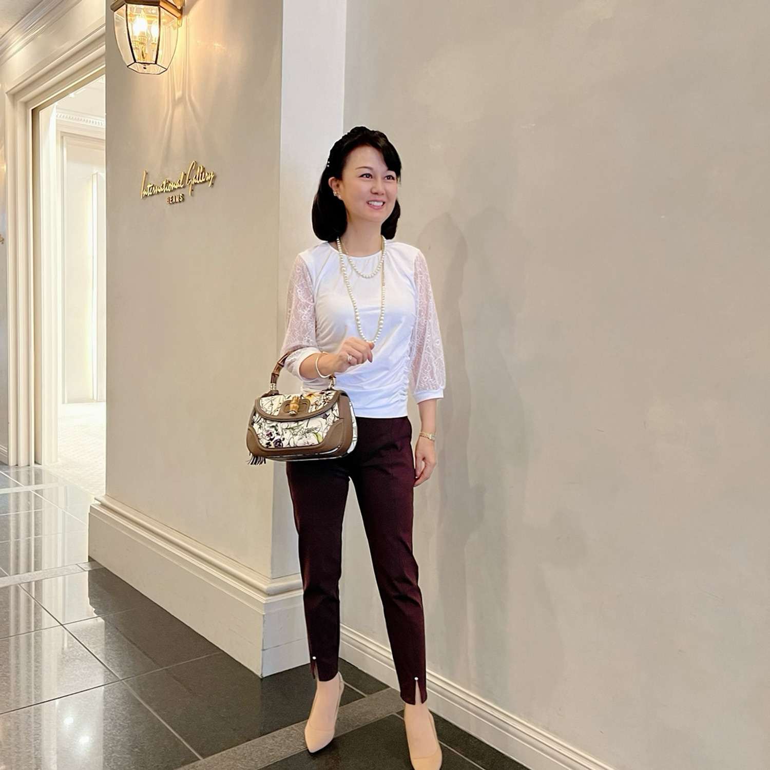 ドルチェ　ドンナ ＜イタリア製＞ スーパーストレッチ サイドギャザー レースパフ ６分袖インナー