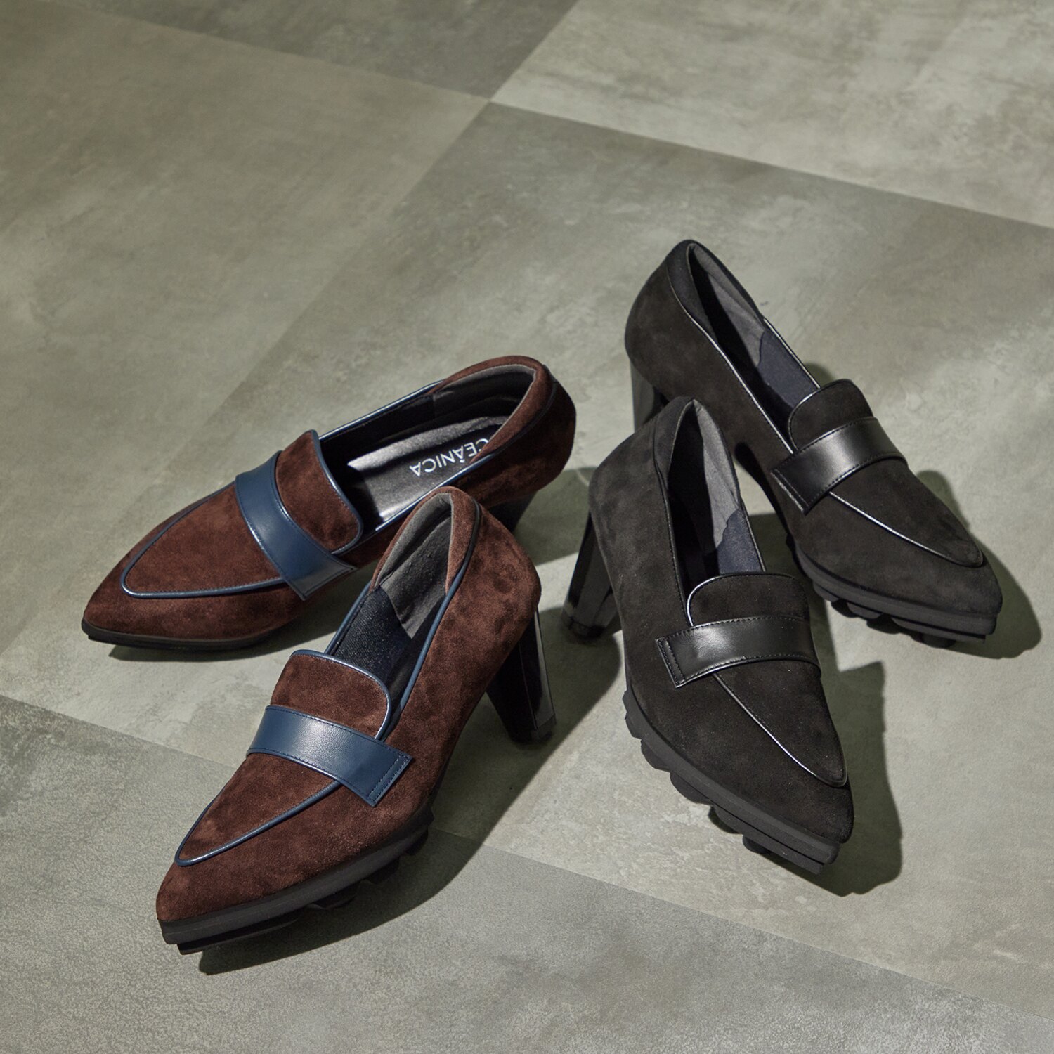 オセアニカ ＜日本製＞ シープレザー ポインテッドトゥ ミドルヒールローファー