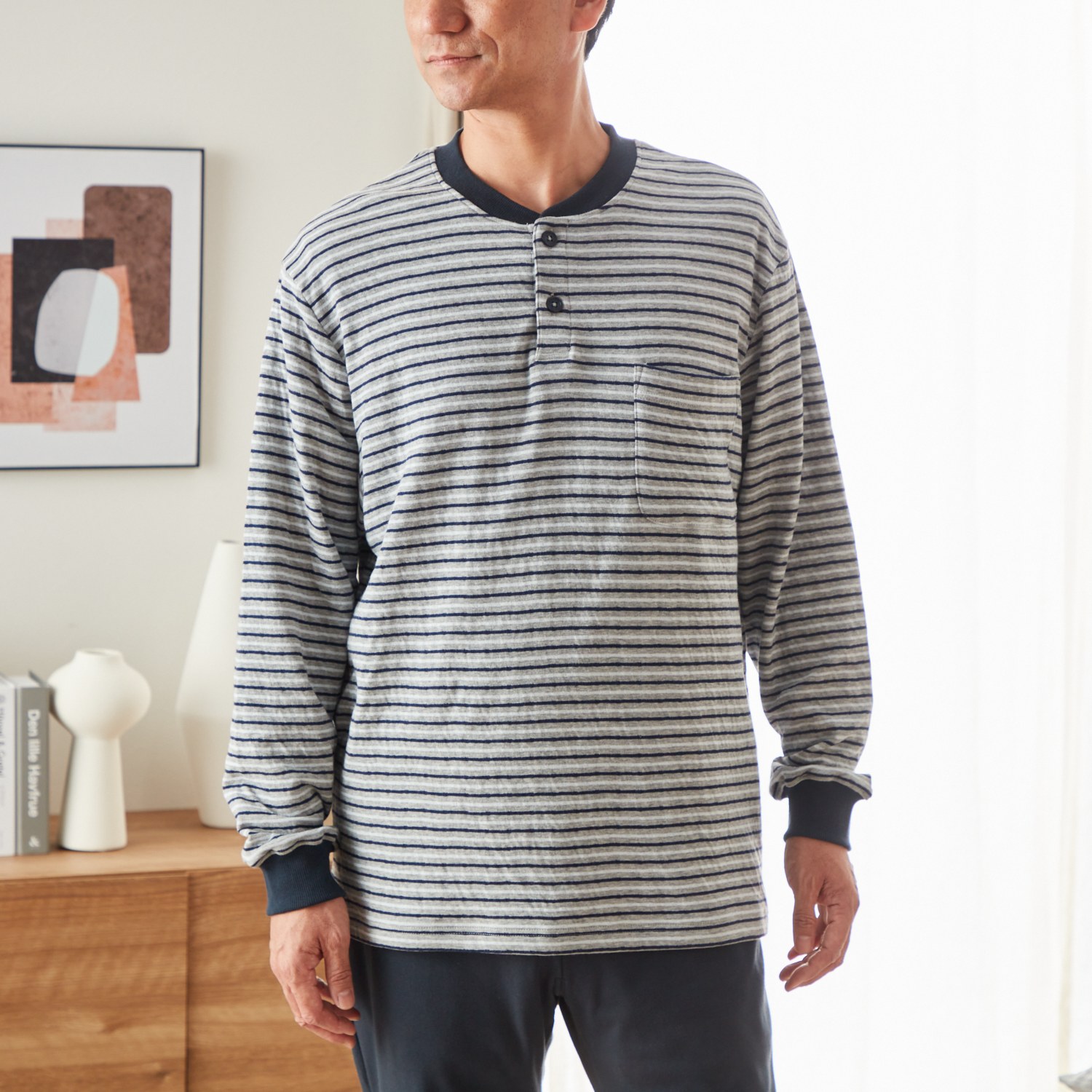 ＷＩＮＤ 接結天竺編 ハート×ボーダー柄 パジャマ ＜メンズ＞