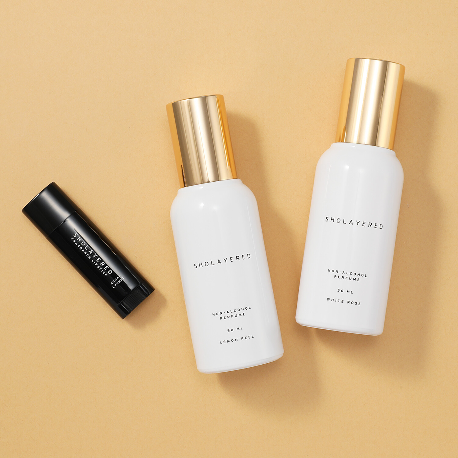 ショーレイヤード ノンアルコール香水 “レモンピール” “ホワイトローズ”＆ シュガーライチの香りの フレグランス リップスティック